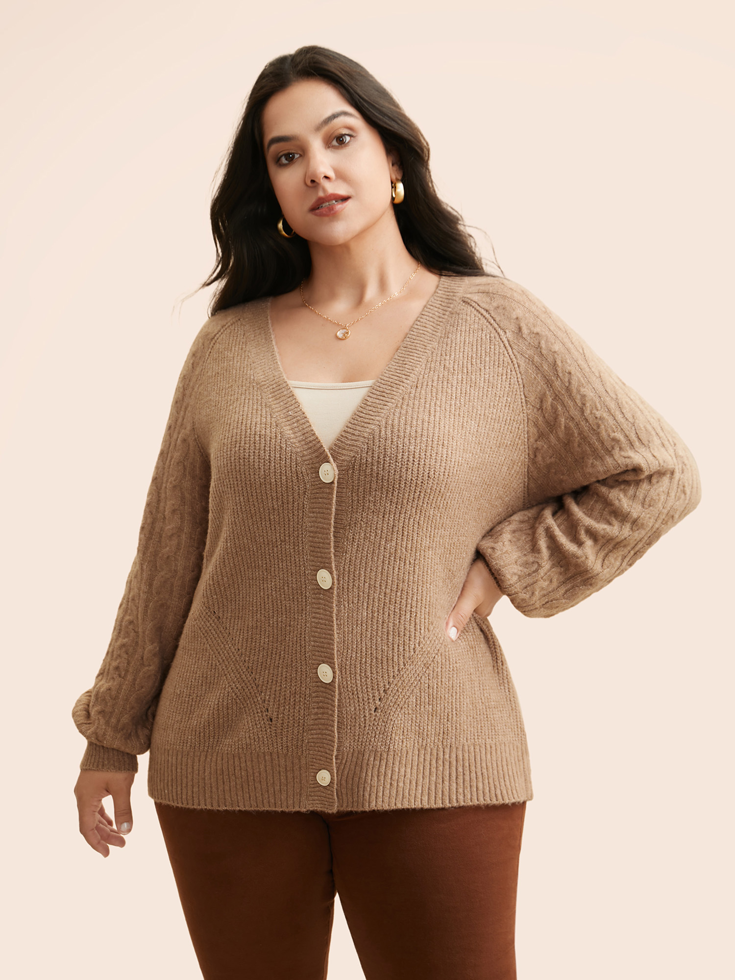 

Plus Size Air Cozy Cable Knit Cardigan Wheat Women Casual Loose Long Sleeve Everyday Cardigans BloomChic