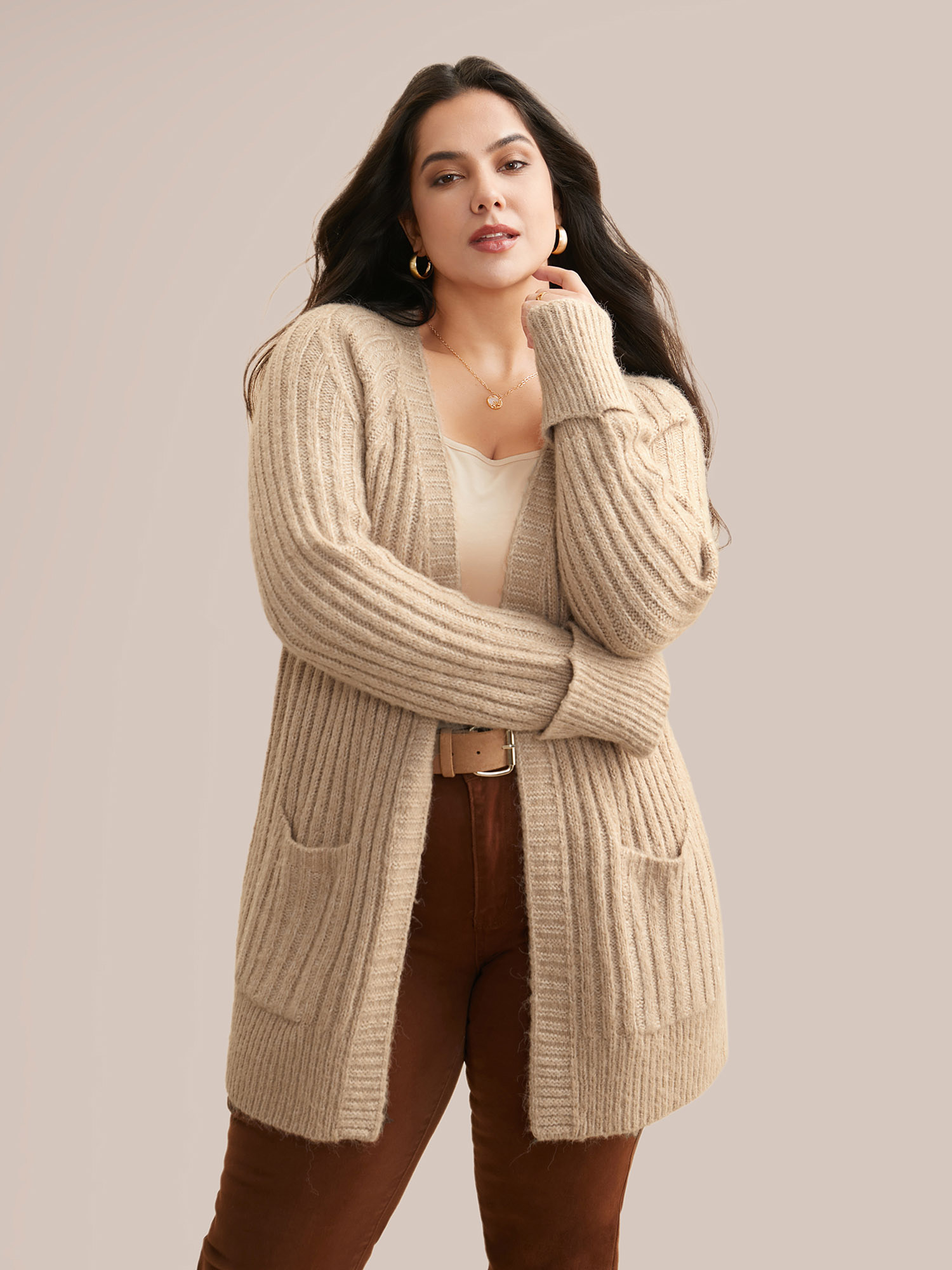 

Plus Size Airy Cozy Solid Raglan Sleeve Cardigan LightBrown Women Casual Loose Long Sleeve Everyday Cardigans BloomChic