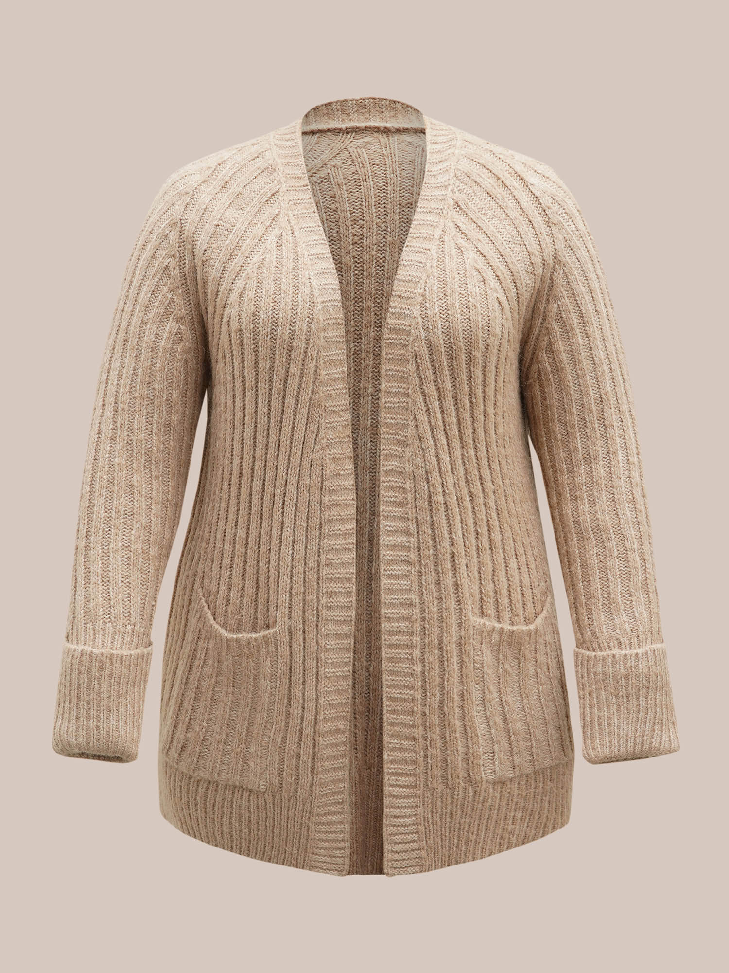 Plus Size Airy Cozy Solid Raglan Sleeve Wool Cardigan LightBrown Women Casual Loose Long Sleeve Everyday Cardigans BloomChic 22-24/3X 