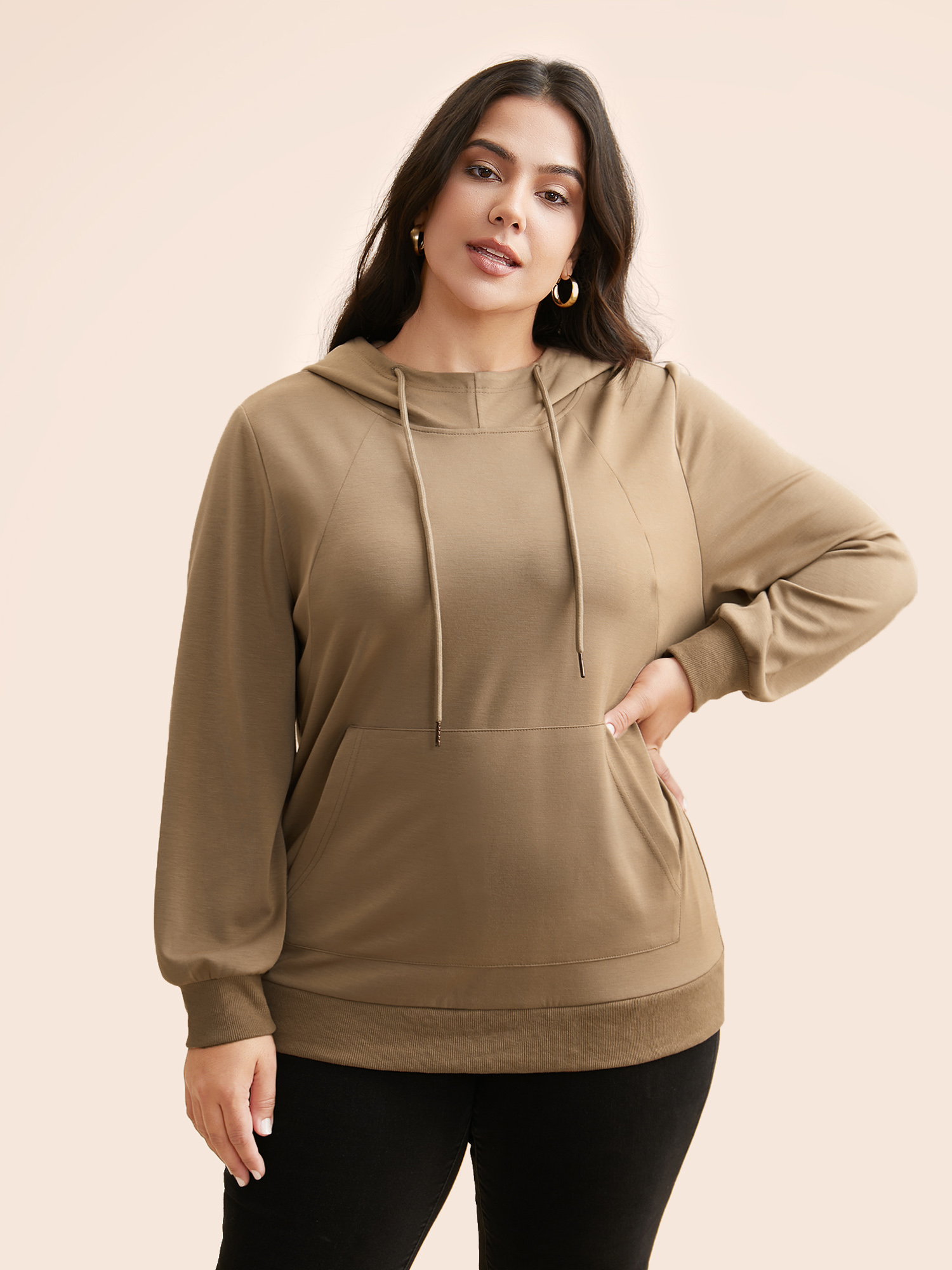 

Plus Size Airy Cozy Hooded Sweatshirt Women Tan Casual Patchwork Hooded Everyday Sweatshirts BloomChic