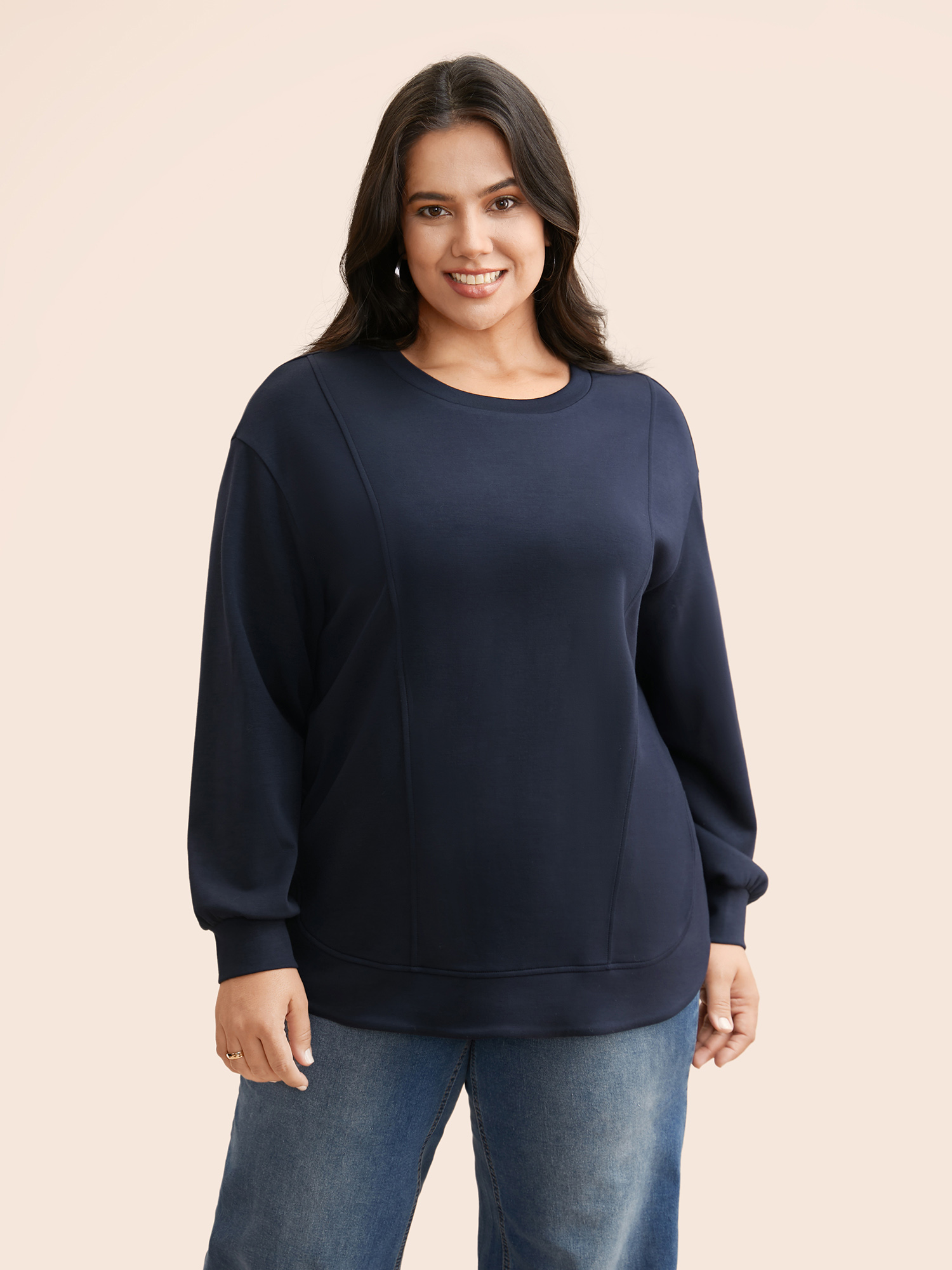 

Plus Size Airy Cozy Drop Shoulder Sweatshirt Women Midnight Casual Overlapping Round Neck Everyday Sweatshirts BloomChic