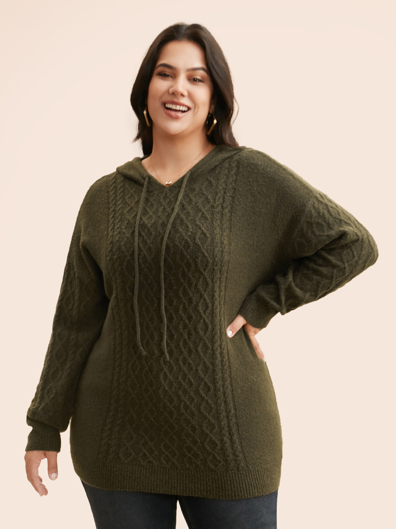 

Plus Size Airy Cozy Hooded Pullover ArmyGreen Women Casual Loose Long Sleeve Hooded Everyday Pullovers BloomChic