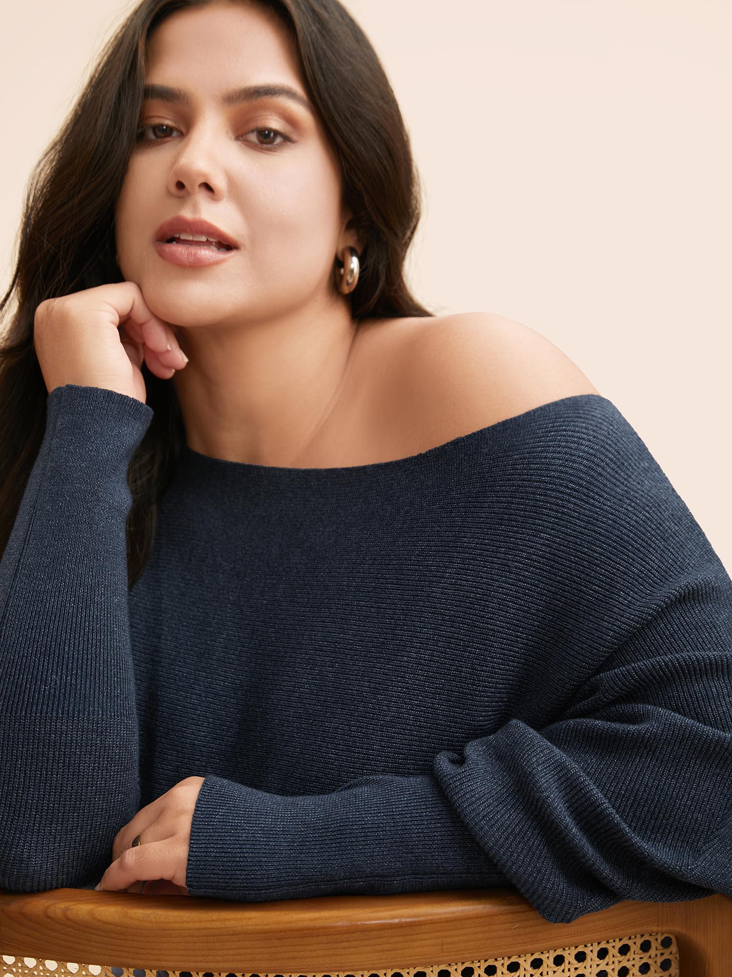 

Plus Size Supersoft Dolman Sleeve Pullover Indigo Women Casual Loose Long Sleeve Boat Neck Everyday Pullovers BloomChic