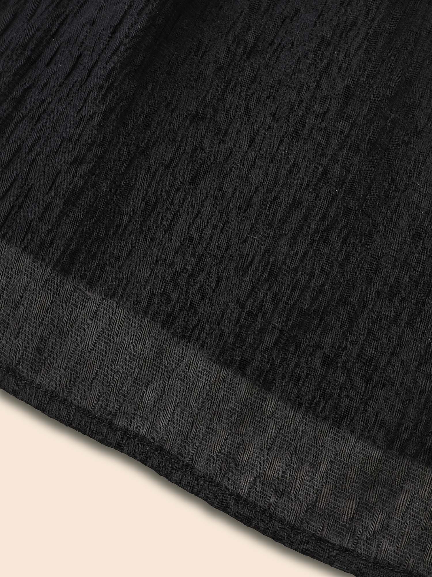 Plus Size Black Textured Lace Panel Pleated Blouse Women Elegant Long Sleeve V-neck Everyday Blouses BloomChic 18-20/2X 