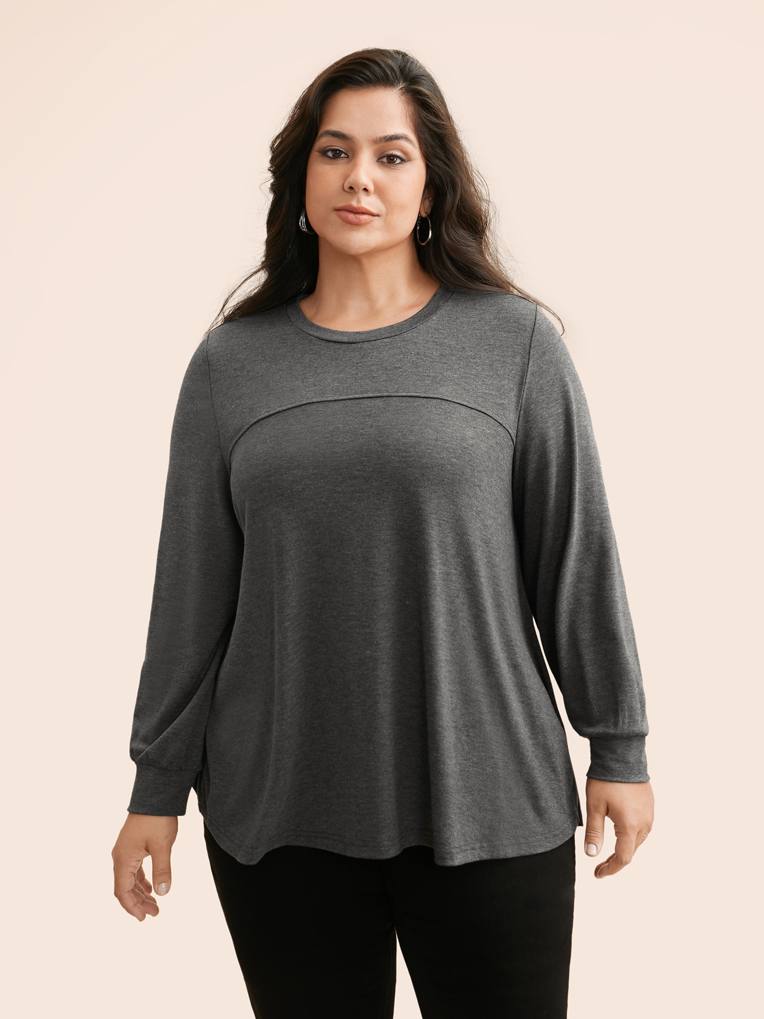 

Plus Size Solid Round Neck Gathered T-shirt DimGray Women Casual Non Round Neck Loose Everyday T-shirts BloomChic