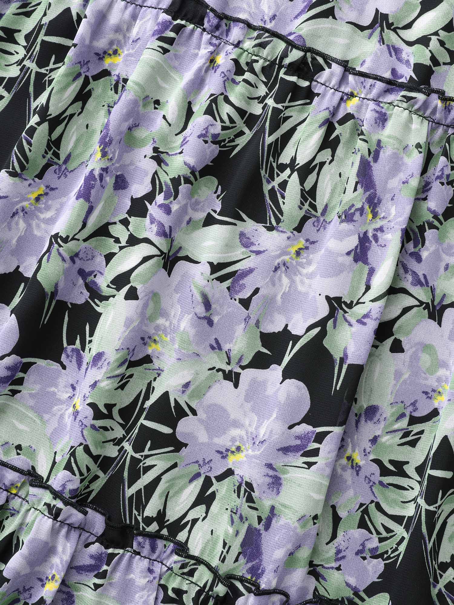 Plus Size Floral Ruffle Layered Hem Skirt Women BlackFlower Elegant No stretch Slanted pocket Everyday Skirts BloomChic 26/4X 