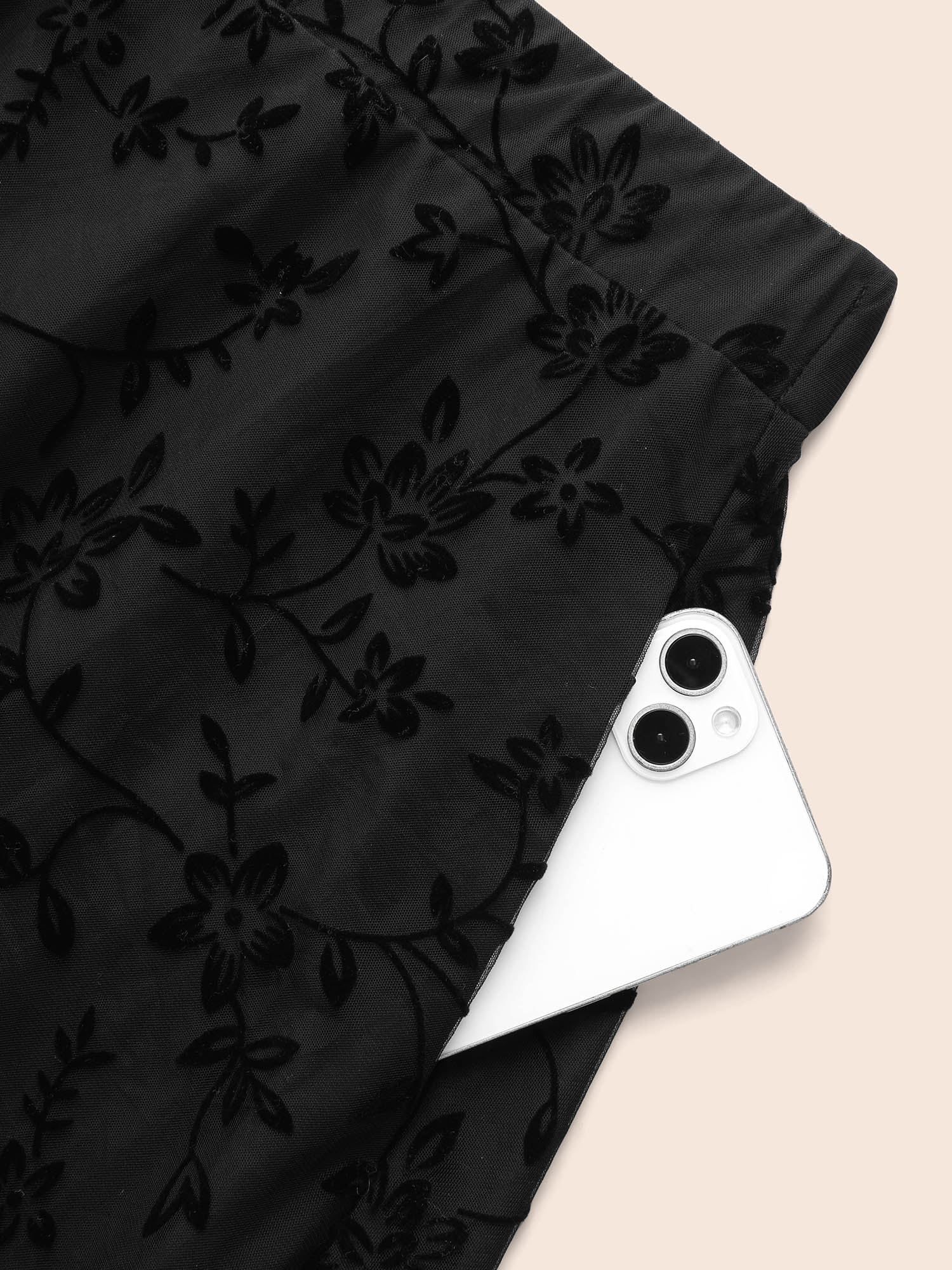 Plus Size Floral Embroidered Mesh Pocket Skirt Women Black Elegant No stretch Slanted pocket Everyday Skirts BloomChic 30/6X 