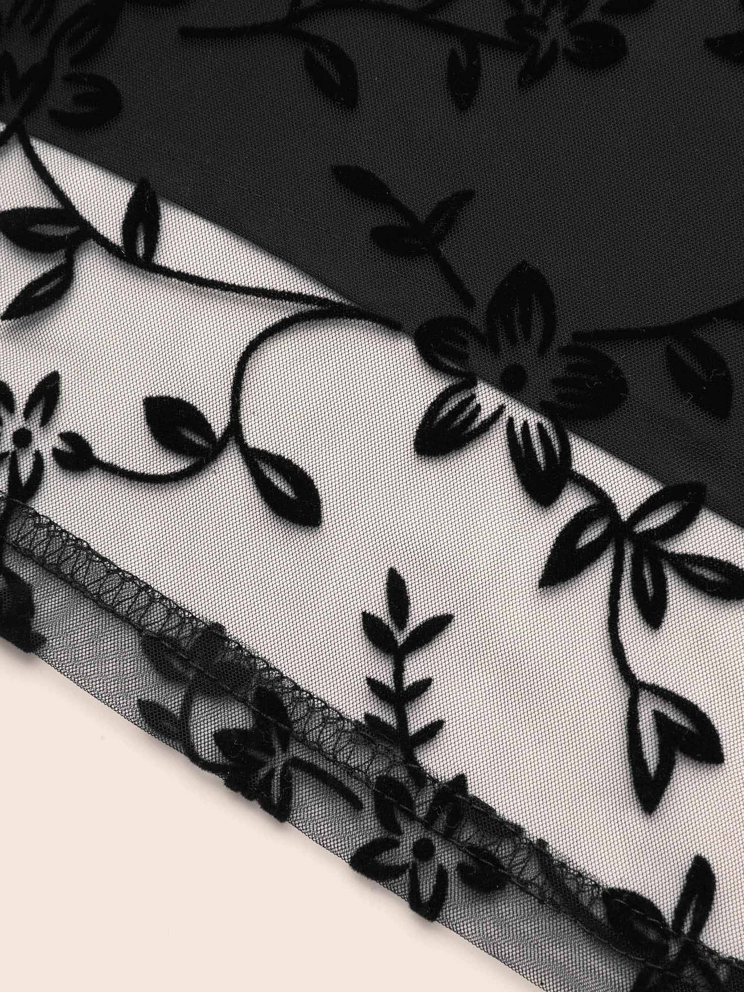 Plus Size Floral Embroidered Mesh Pocket Skirt Women Black Elegant No stretch Slanted pocket Everyday Skirts BloomChic 30/6X 