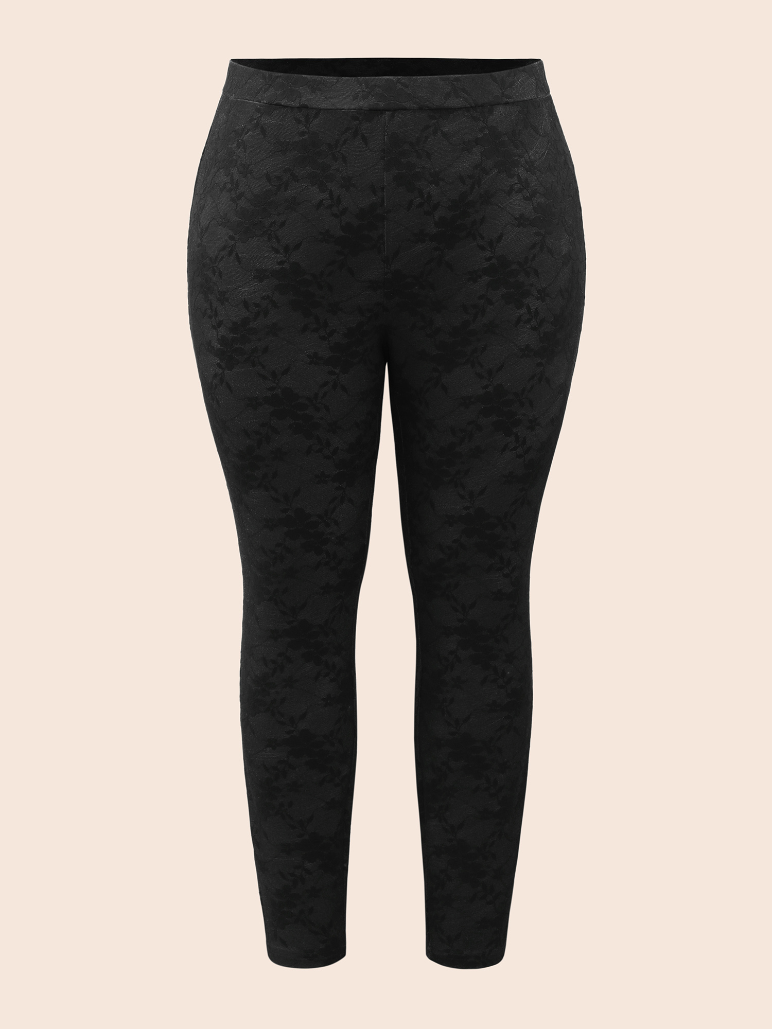 Plus Size Floral Medium Stretch Skinny Leggings Women Black Elegant Medium stretch Skinny Mid Rise Everyday Leggings BloomChic 28/5X 