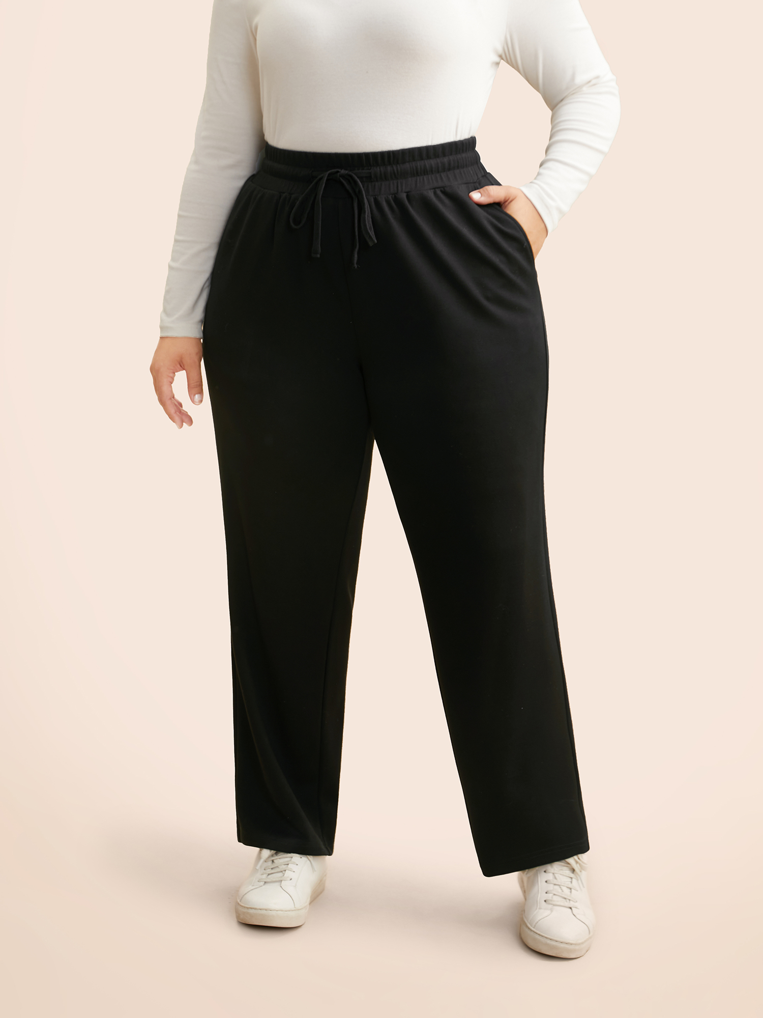 

Plus Size Supersoft Straight-Leg Pants Women Black Casual Straight Leg Mid Rise Everyday Pants BloomChic