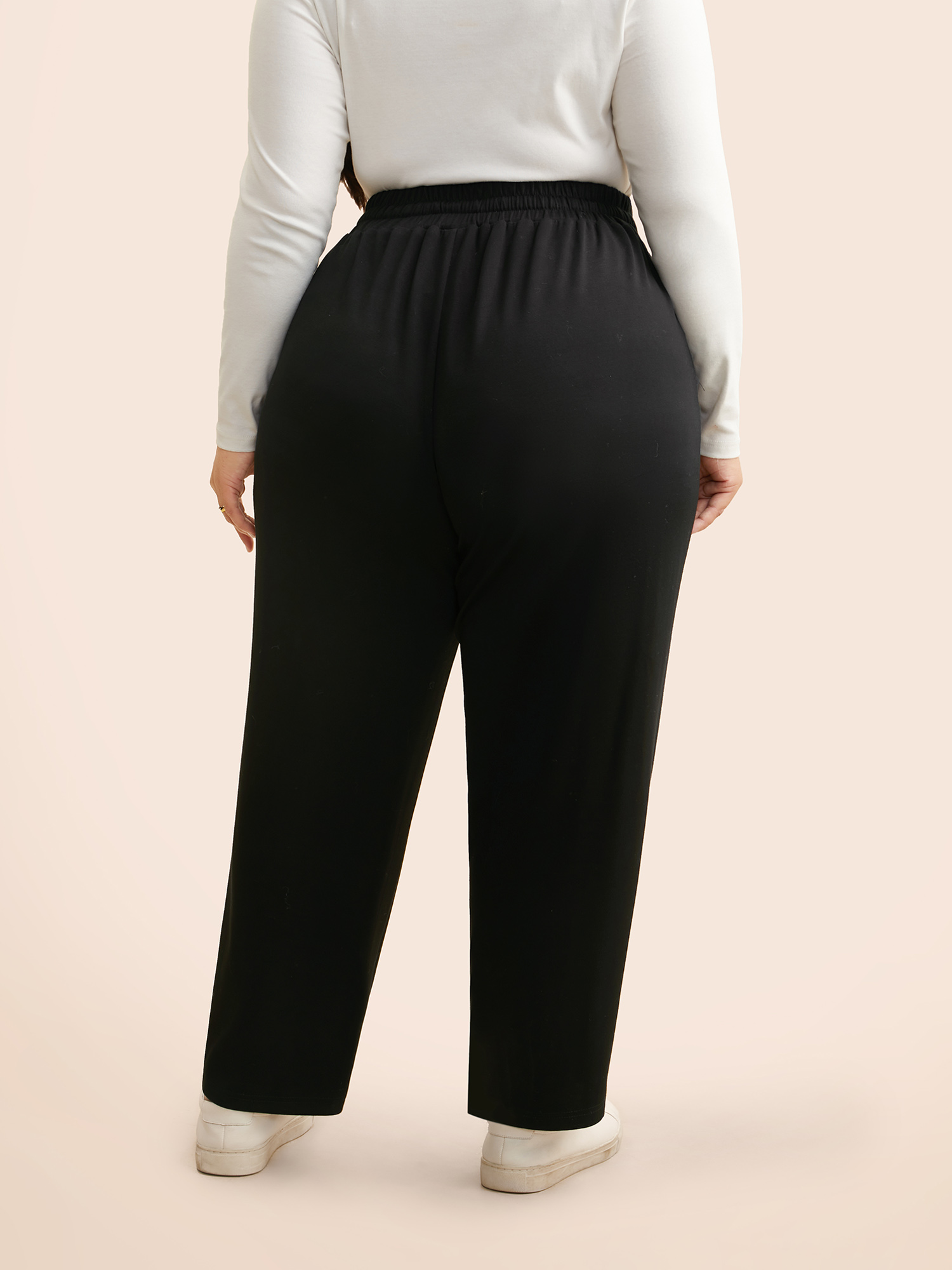 

Plus Size Supersoft Straight-Leg Pants Women Black Casual Straight Leg Mid Rise Everyday Pants BloomChic