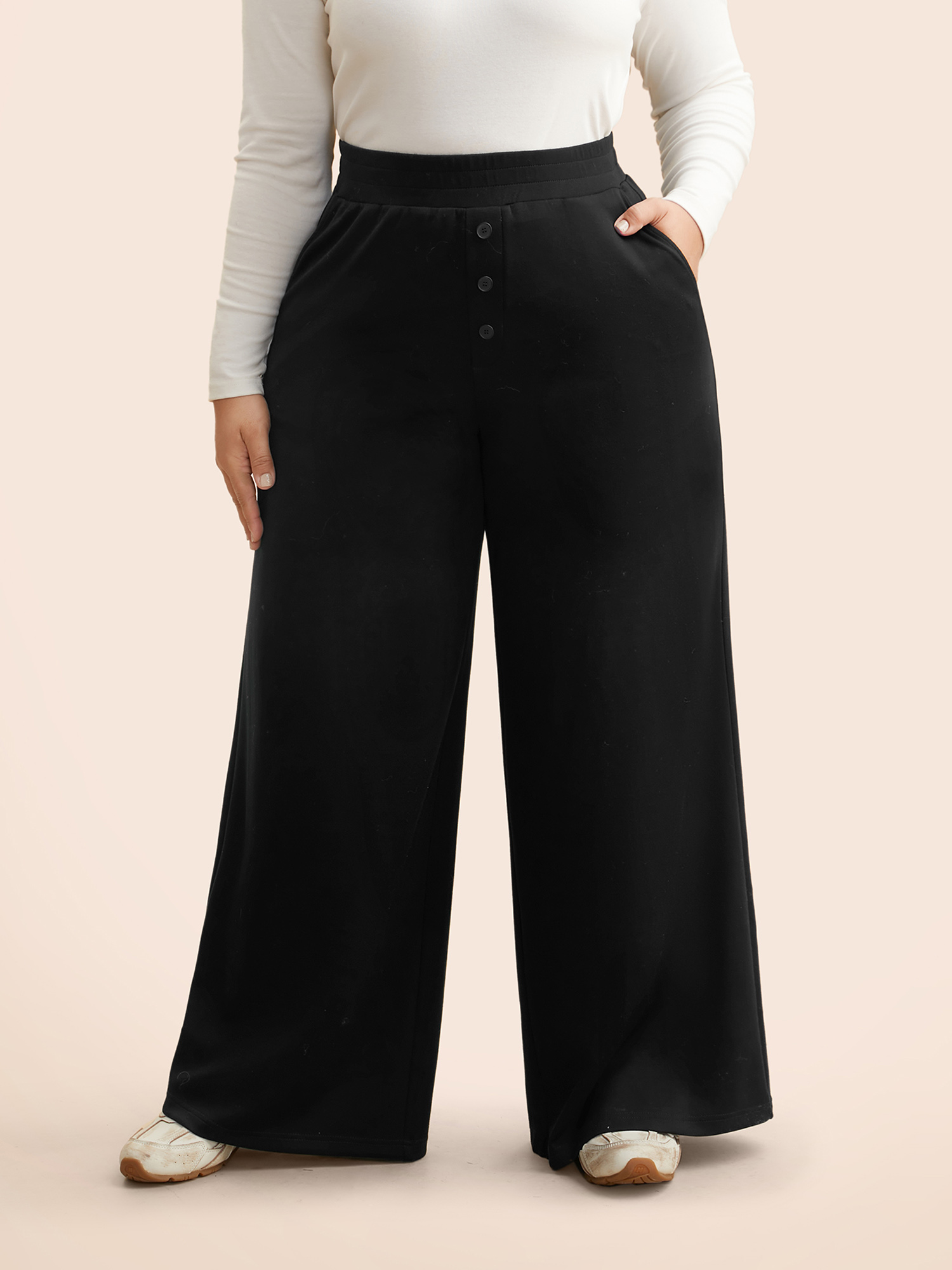 

Plus Size Supersoft Wide-Leg Pants Women Black Casual Wide Leg Mid Rise Everyday Pants BloomChic