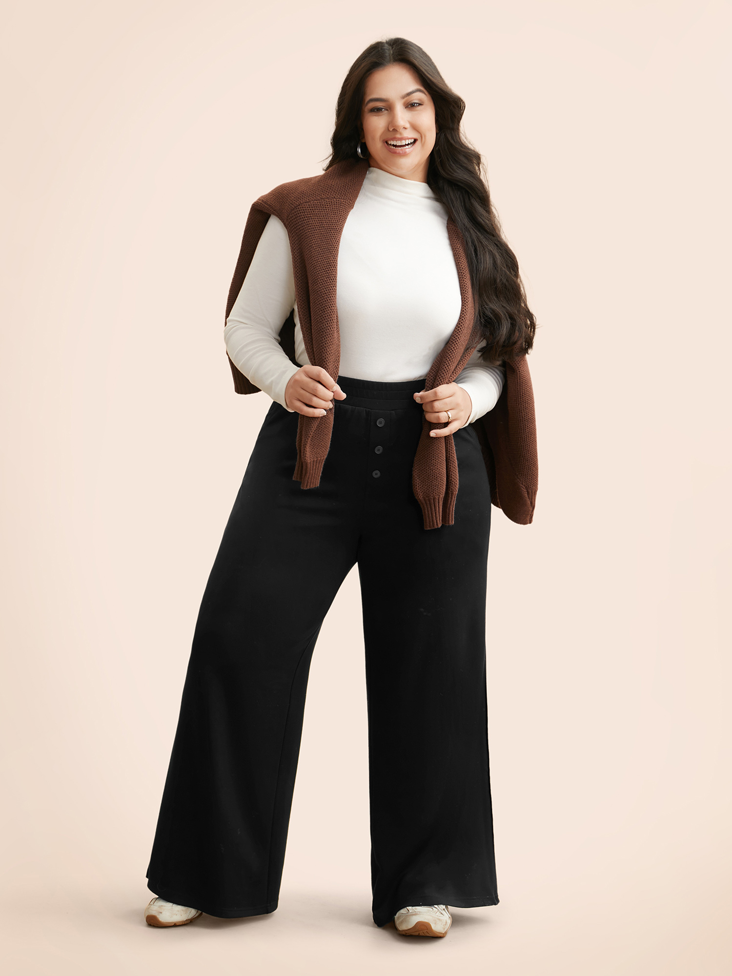 

Plus Size Supersoft Wide-Leg Pants Women Black Casual Wide Leg Mid Rise Everyday Pants BloomChic