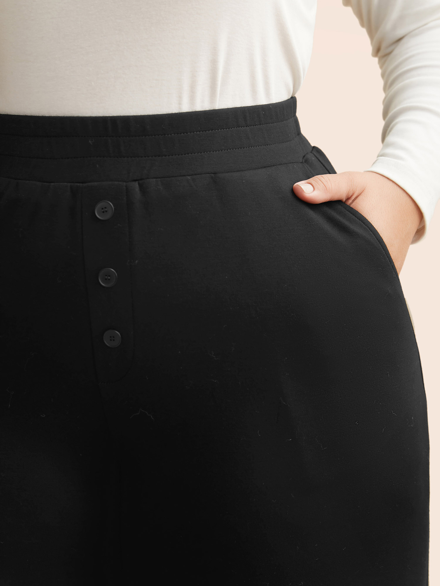 Plus Size Supersoft Wide-Leg Pants Women Black Casual Wide Leg Mid Rise Everyday Pants BloomChic 18-20/2X 