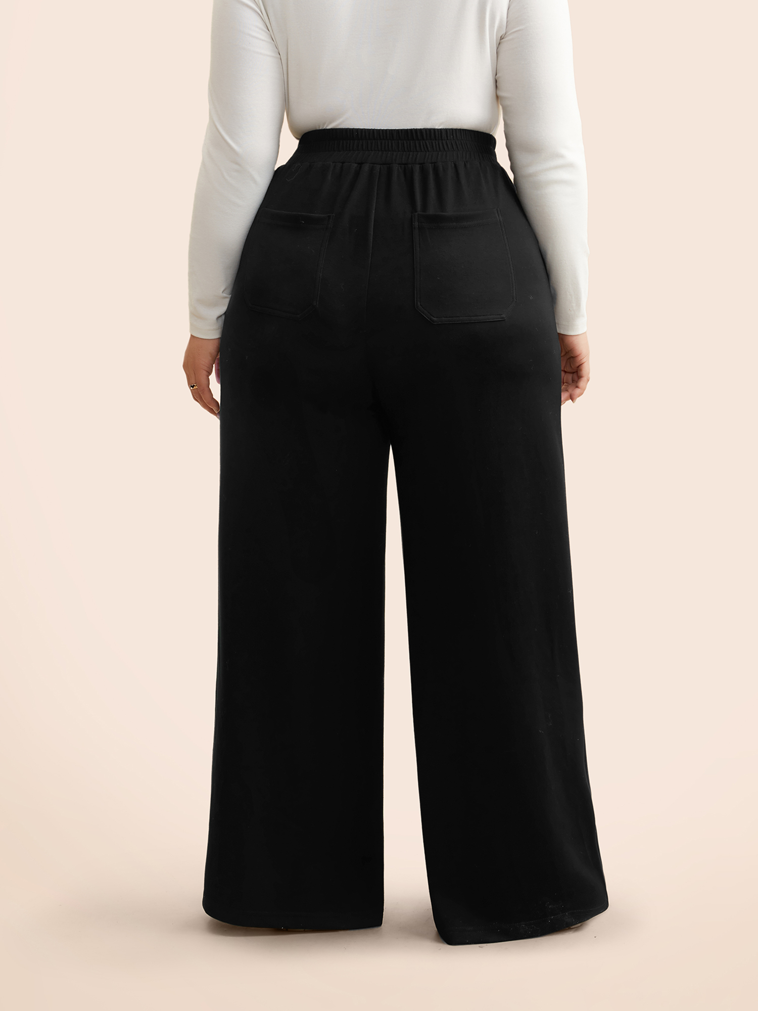 Plus Size Supersoft Wide-Leg Pants Women Black Casual Wide Leg Mid Rise Everyday Pants BloomChic 18-20/2X 