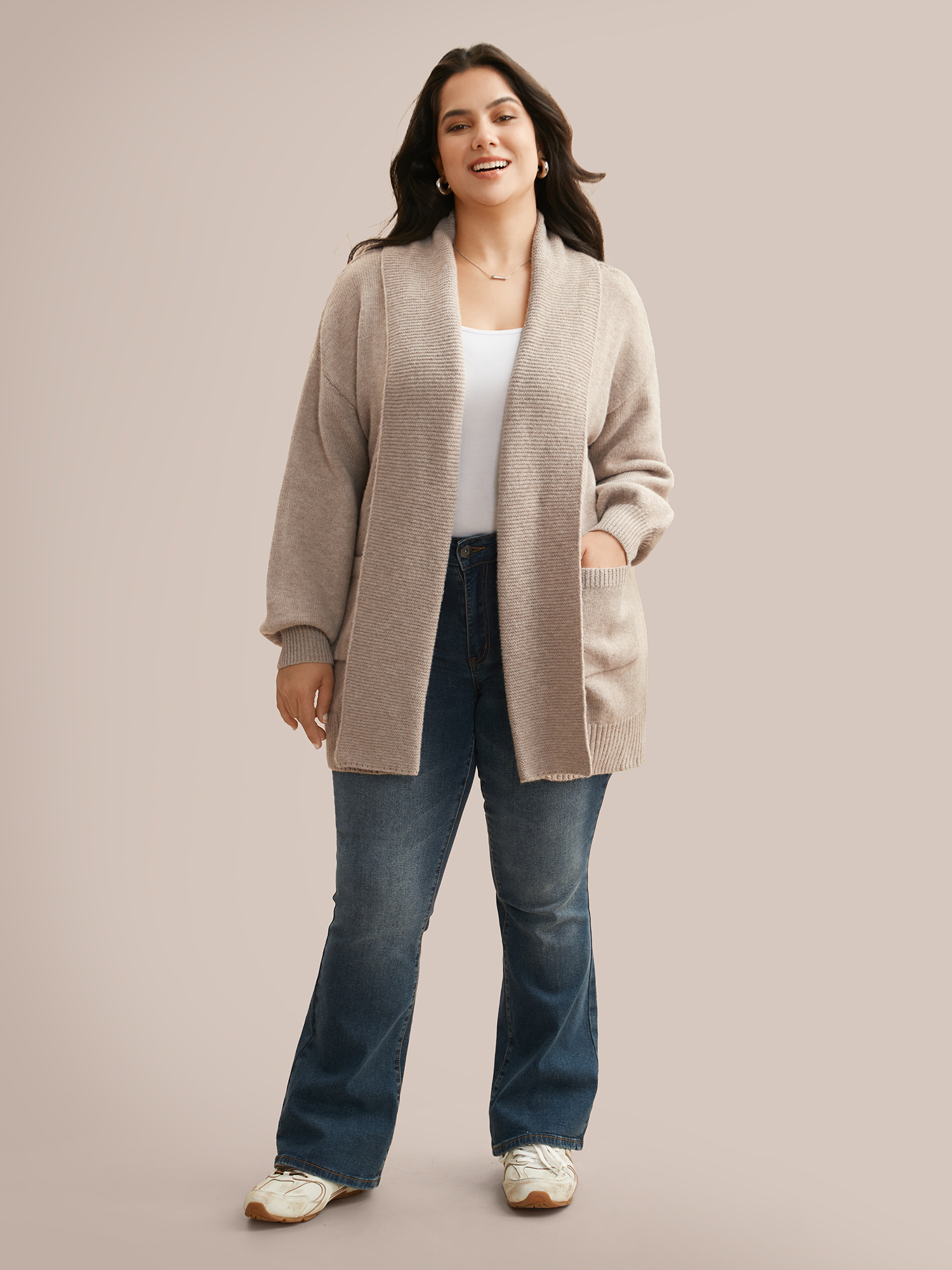 

Plus Size Airy Cozy Shawl Collar Cardigan Tan Women Casual Loose Long Sleeve Everyday Cardigans BloomChic