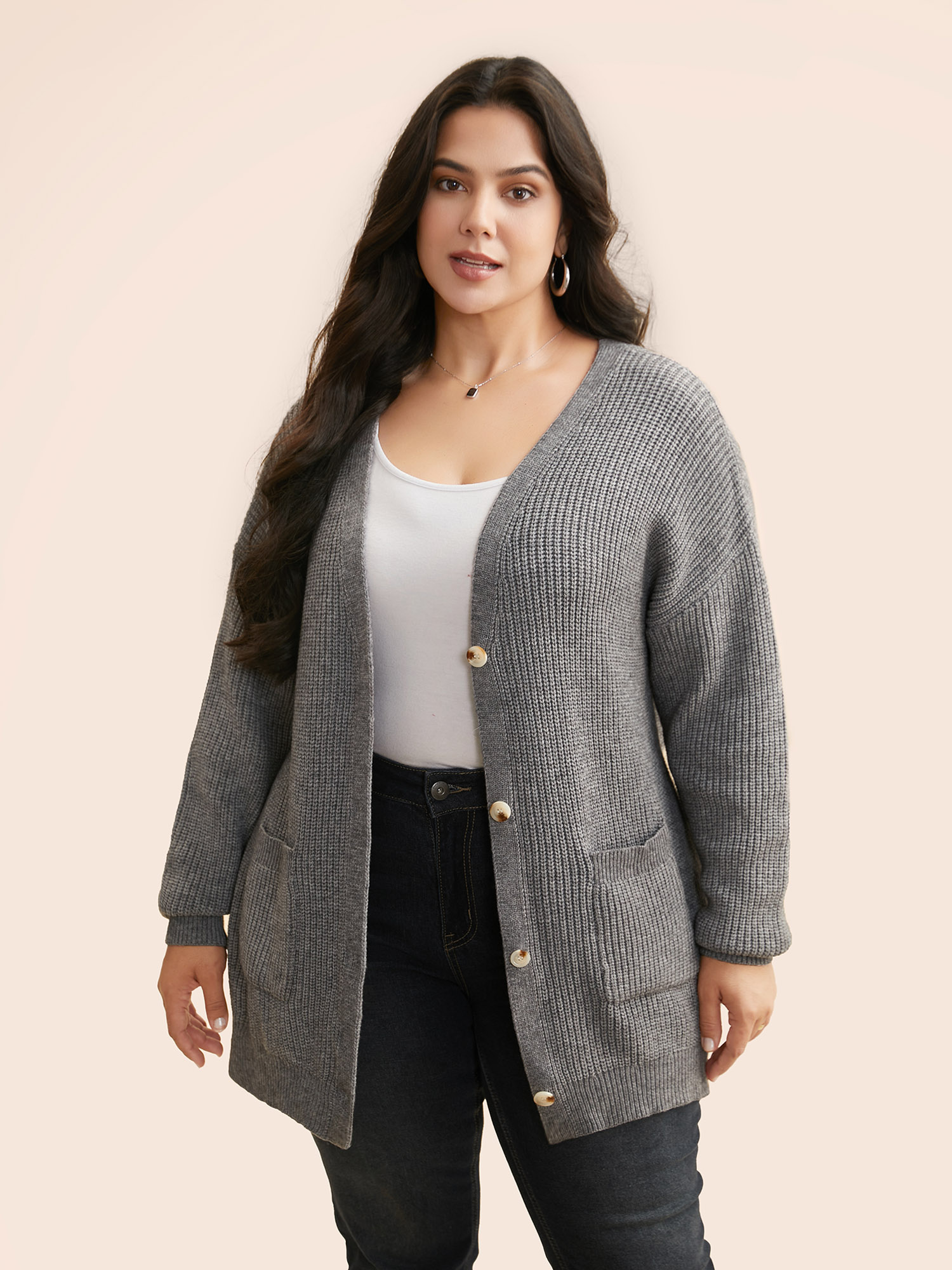 

Plus Size Supersoft Ribbed Drop Shoulder Cardigan Mediumgray Women Casual Loose Long Sleeve Everyday Cardigans BloomChic