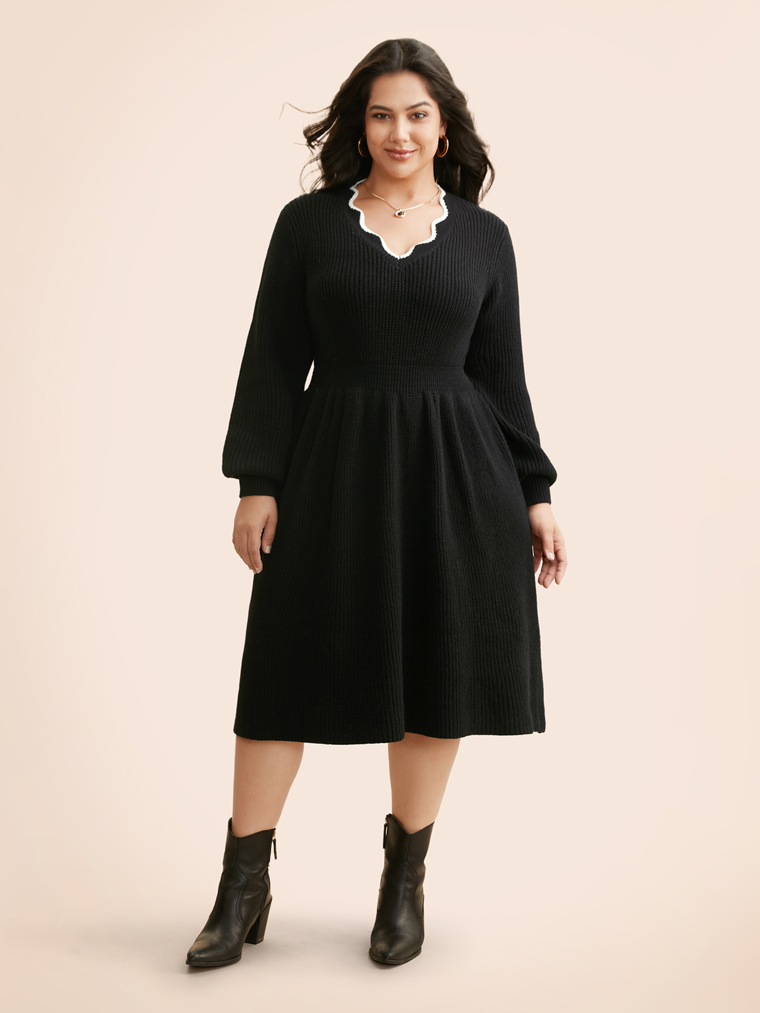 

Plus Size Supersoft Essentials Contrast Lace Collar Wool Sweater Dress Black Women Casual Long Sleeve Everyday Sweater Dresses BloomChic