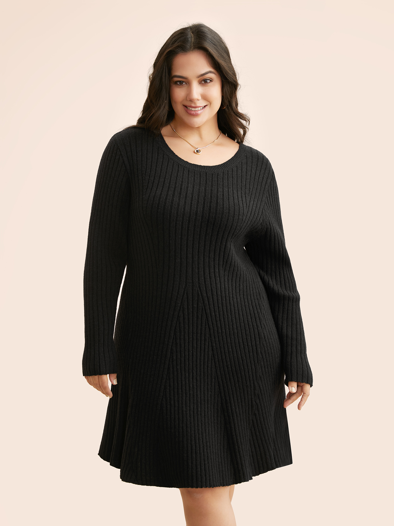 

Plus Size Supersoft Essentials Pit Strip Sweater Dress Black Women Casual Long Sleeve Everyday Sweater Dresses BloomChic