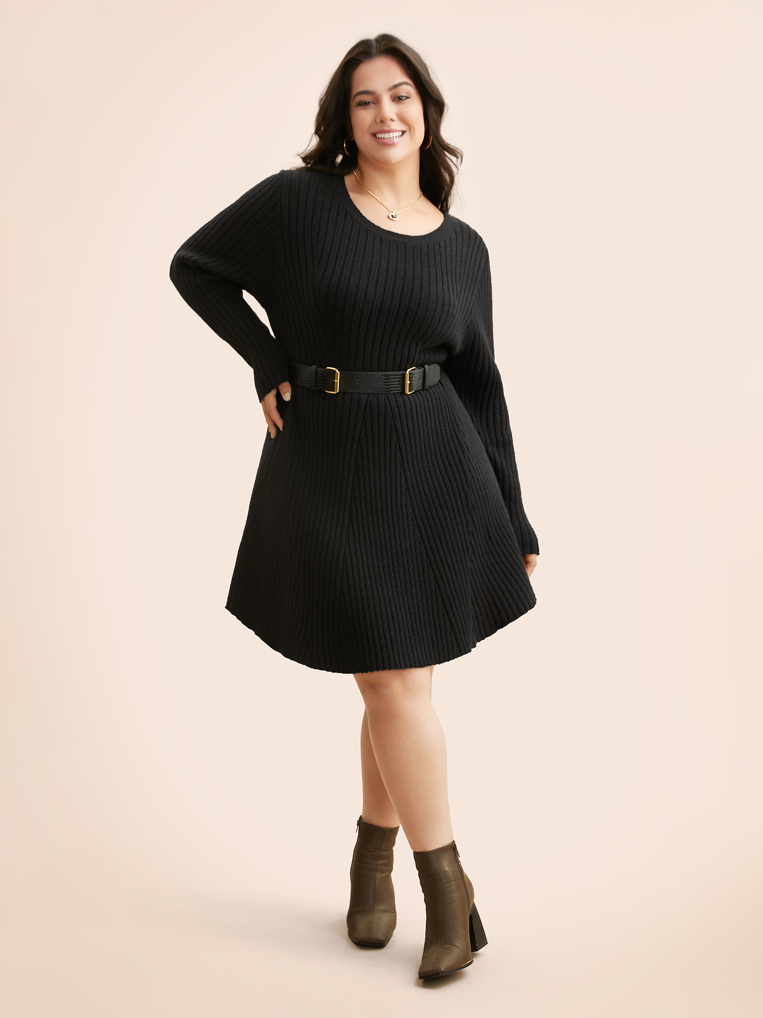 

Plus Size Supersoft Essentials Pit Strip Wool Sweater Dress Black Women Casual Long Sleeve Everyday Sweater Dresses BloomChic