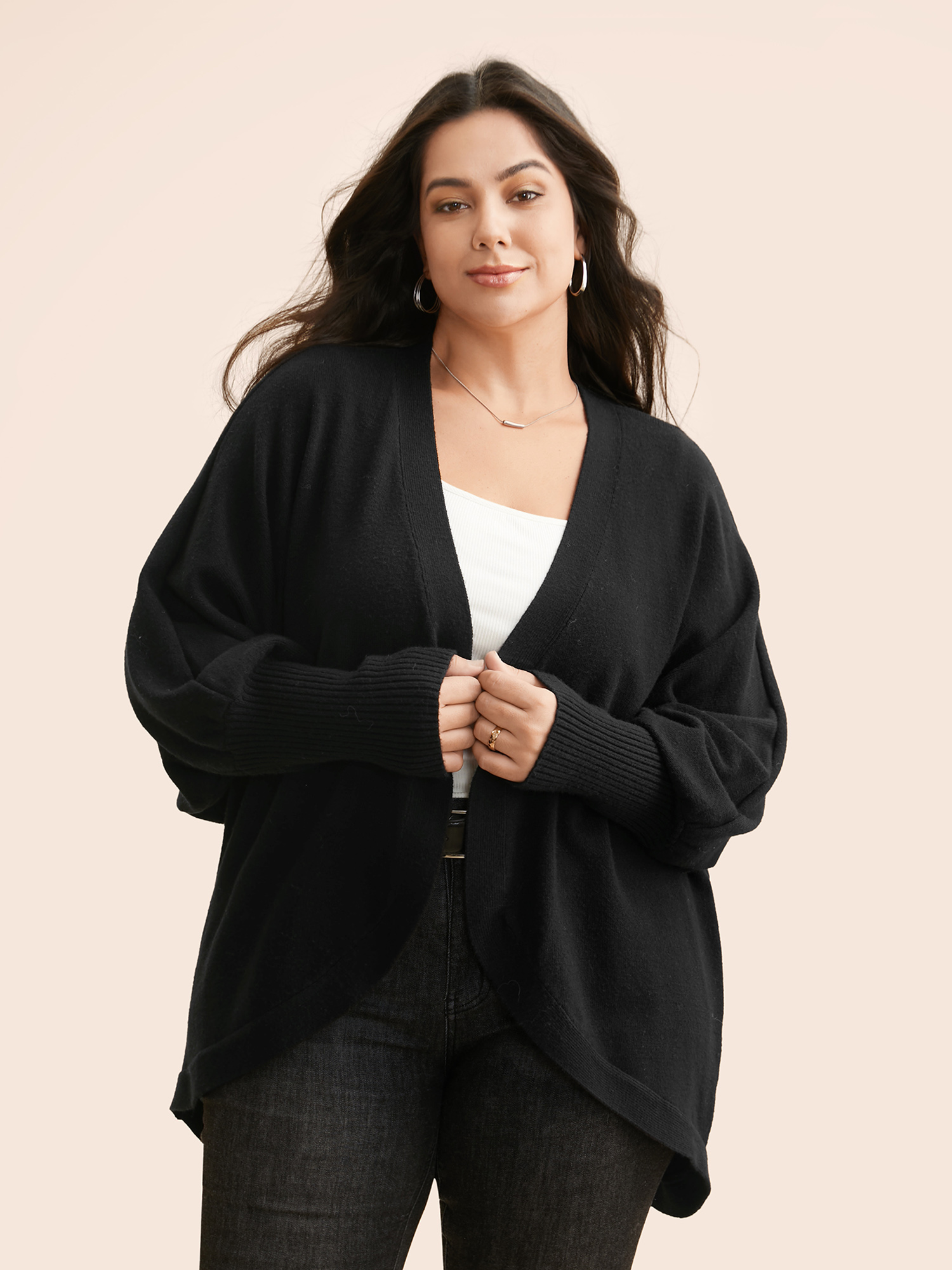 

Plus Size Supersoft Curved Hem Open Cardigan Black Women Casual Loose Long Sleeve Everyday Cardigans BloomChic