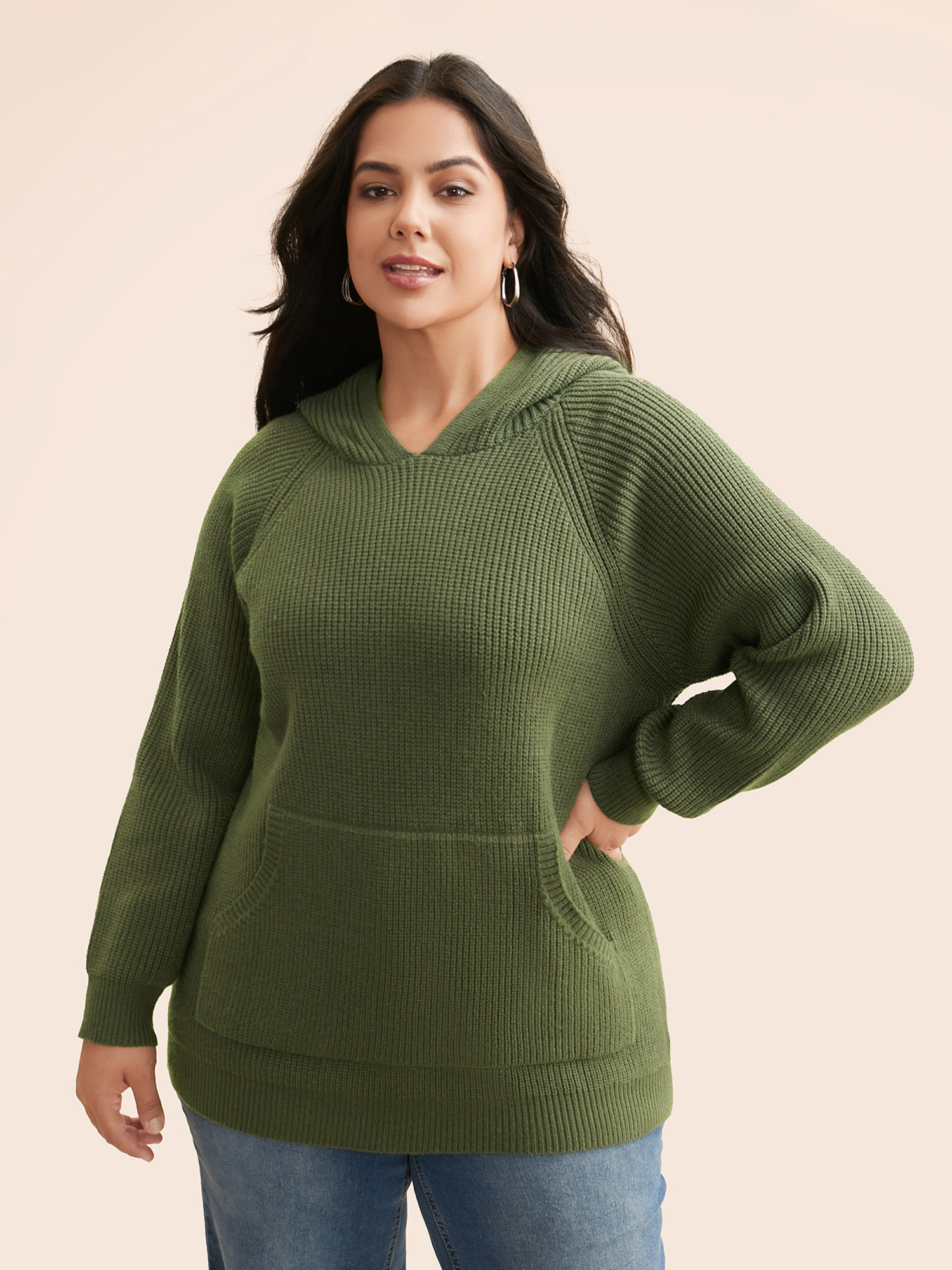 

Plus Size Supersoft Essentials Plain Textured Hooded Pullover ArmyGreen Women Casual Loose Long Sleeve Hooded Everyday Pullovers BloomChic