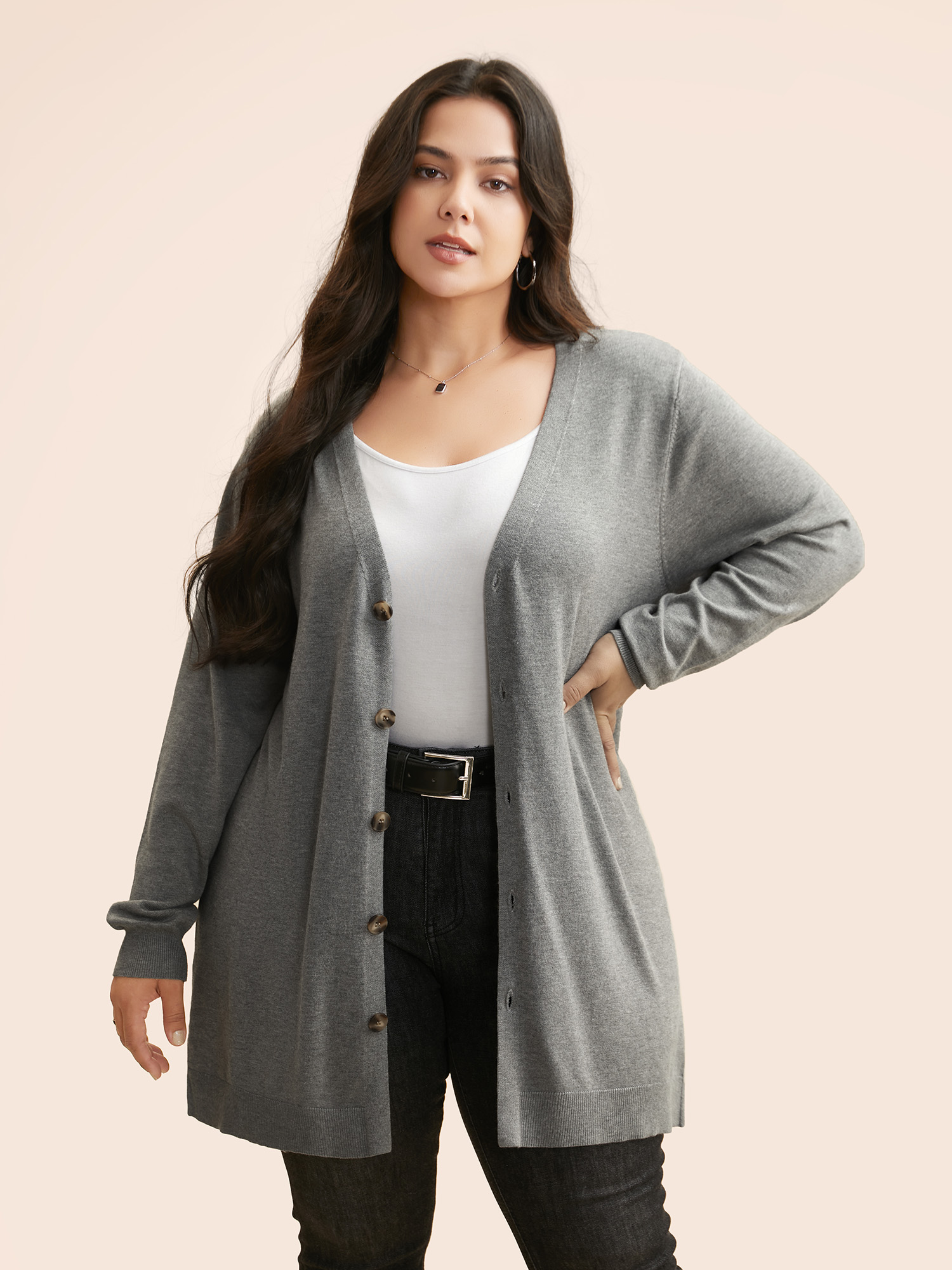 

Plus Size Supersoft Essentials Plain Kimono Collar Cardigan Mediumgray Women Basics Loose Long Sleeve Everyday Cardigans BloomChic