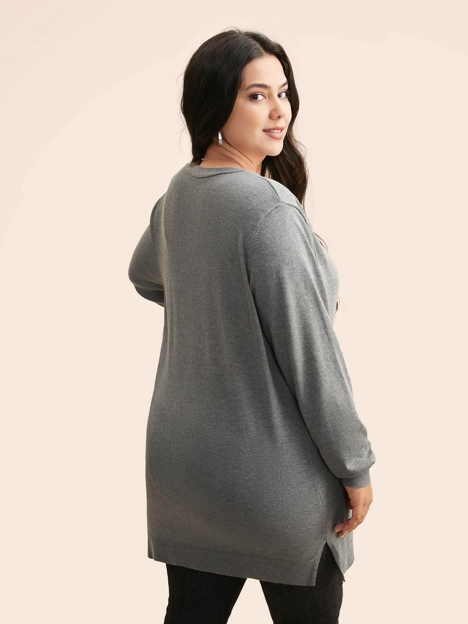 

Plus Size Supersoft Essentials Plain Kimono Collar Cardigan Mediumgray Women Basics Loose Long Sleeve Everyday Cardigans BloomChic