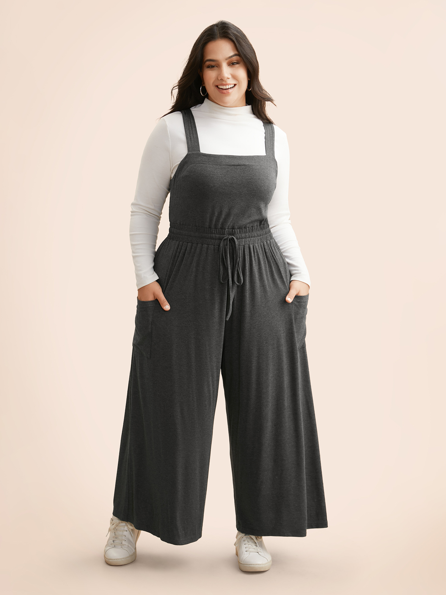 

Plus Size DimGray Supersoft Essentials Elastic Waist Jumpsuit Women Casual Sleeveless Square Neck Everyday Loose Jumpsuits BloomChic