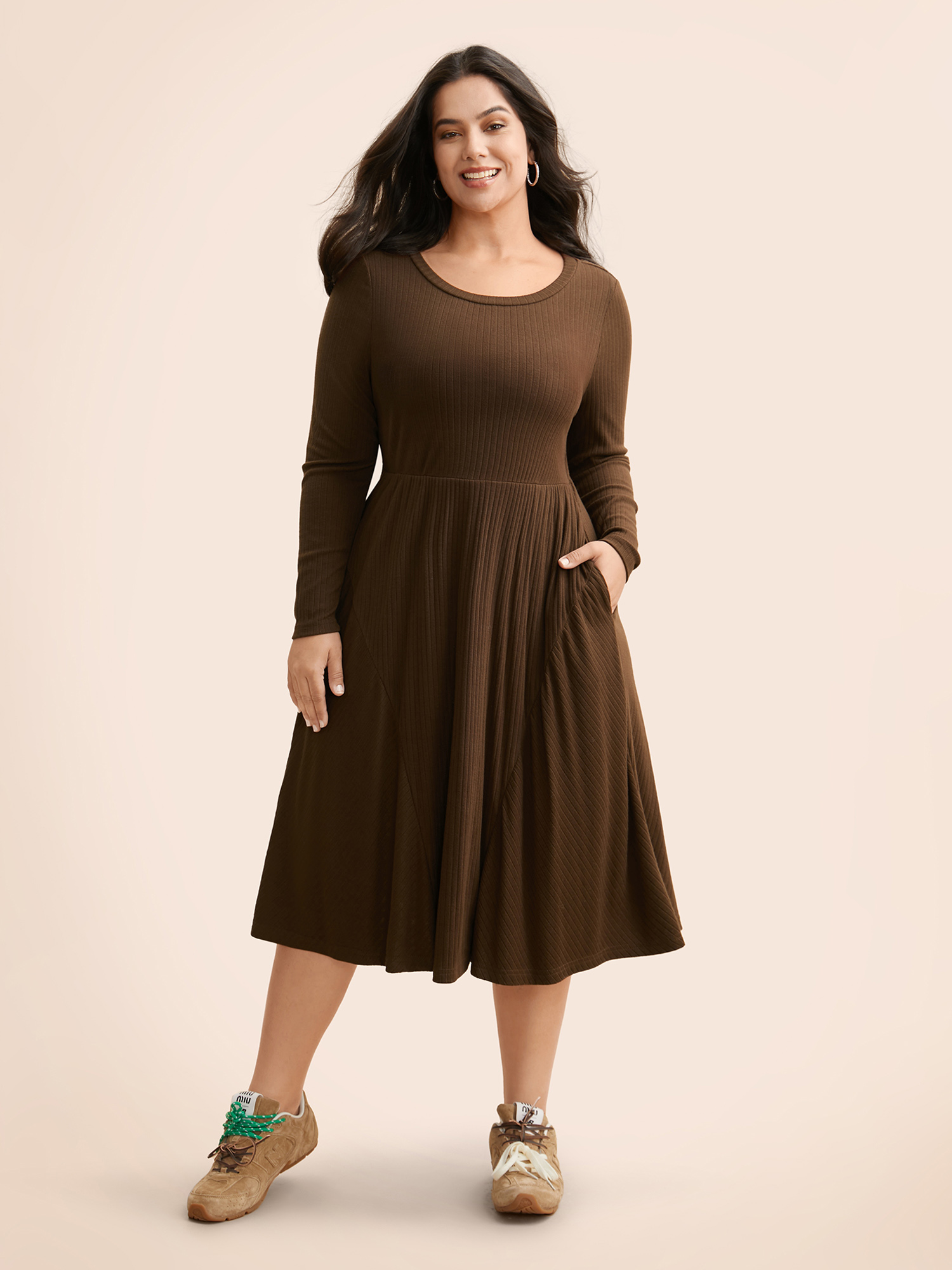 

Plus Size Airy Cozy Textured Midi Dress Maroon Women Basics Bodycon Long Sleeve Everyday Sweater Dresses BloomChic