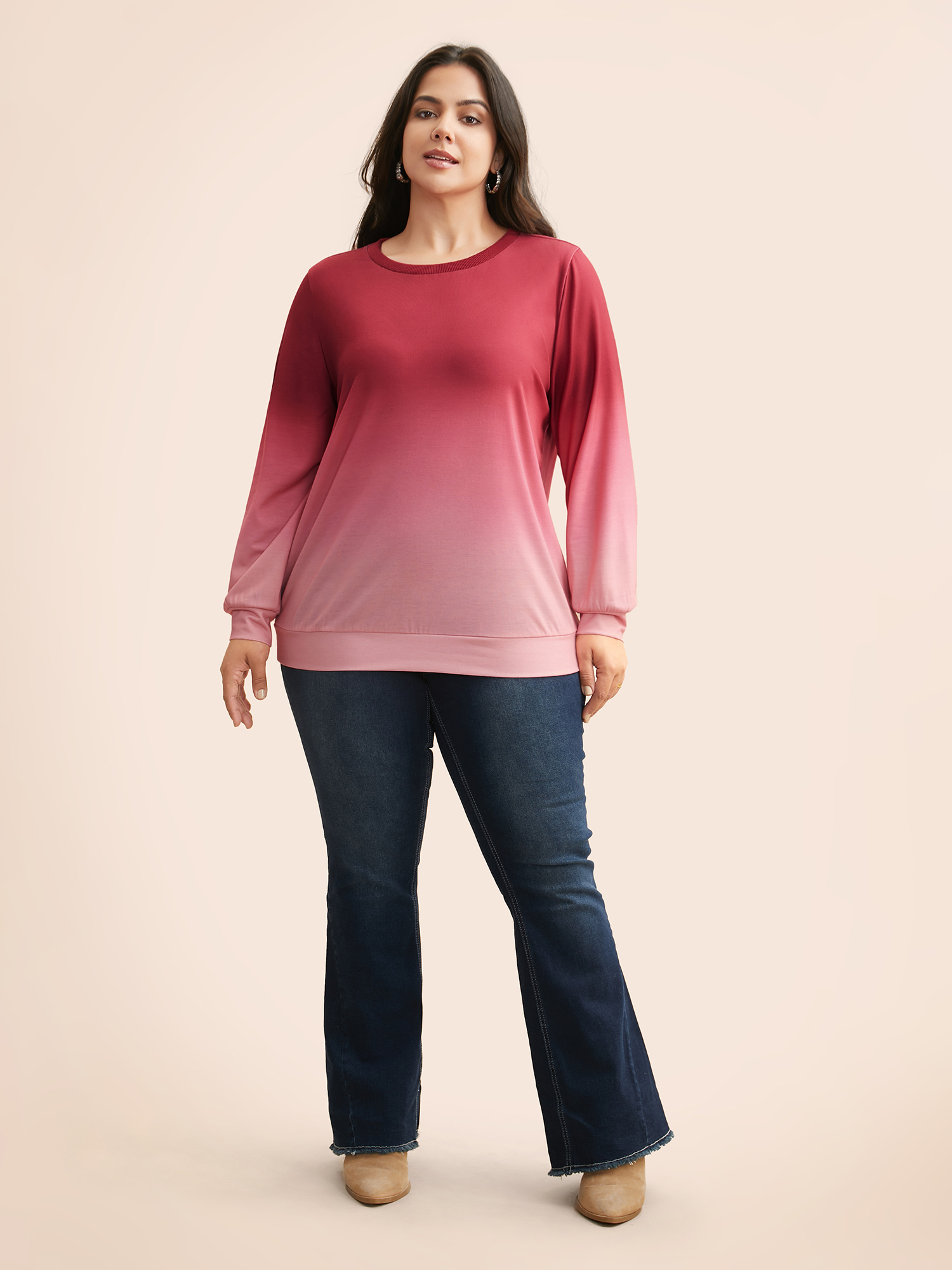 Plus Size Crew Neck Ombre Sweatshirt Women Multicolor Casual Non Round Neck Everyday Sweatshirts BloomChic 18-20/2X 