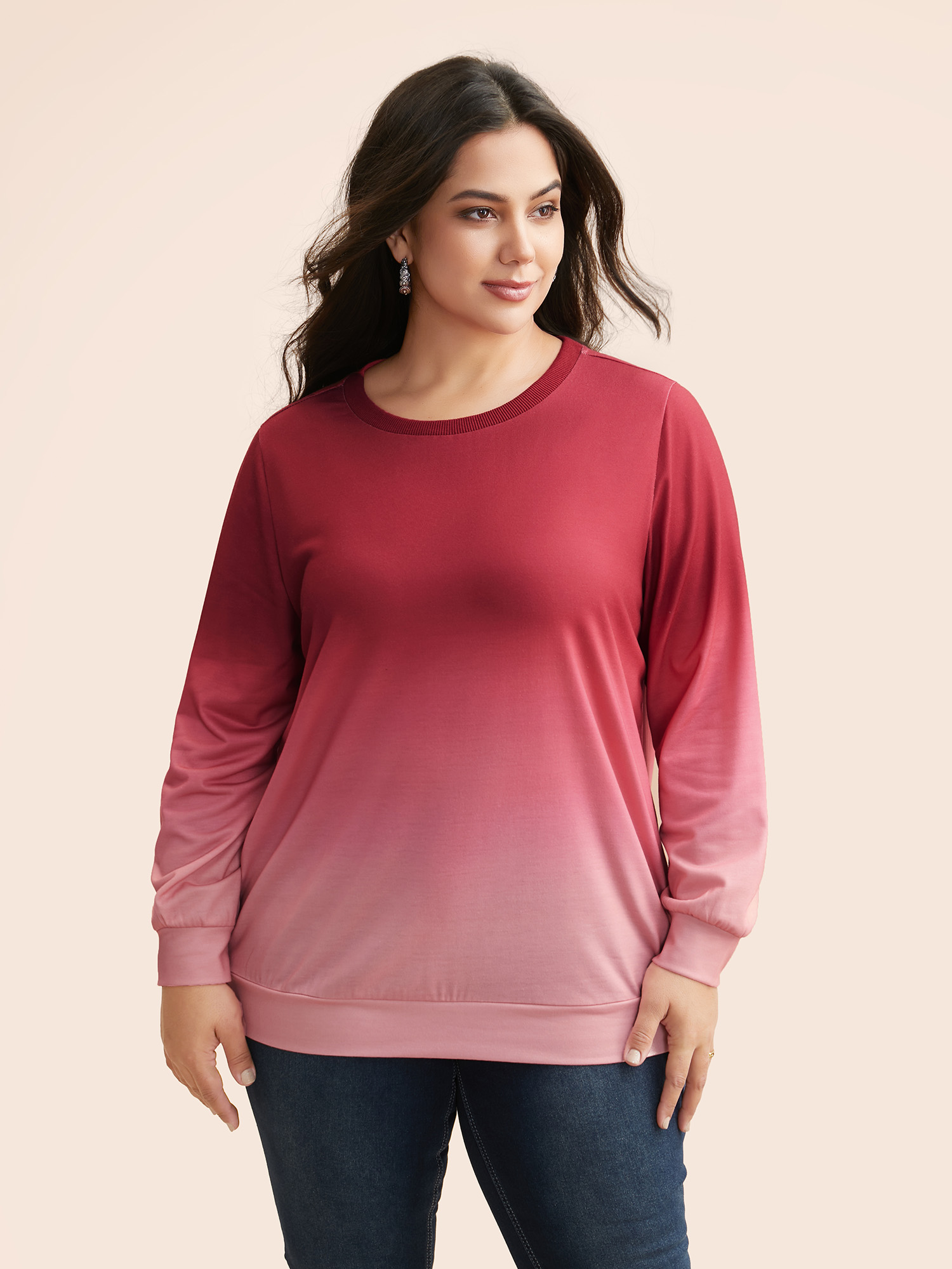 Plus Size Crew Neck Ombre Sweatshirt Women Multicolor Casual Non Round Neck Everyday Sweatshirts BloomChic 18-20/2X 