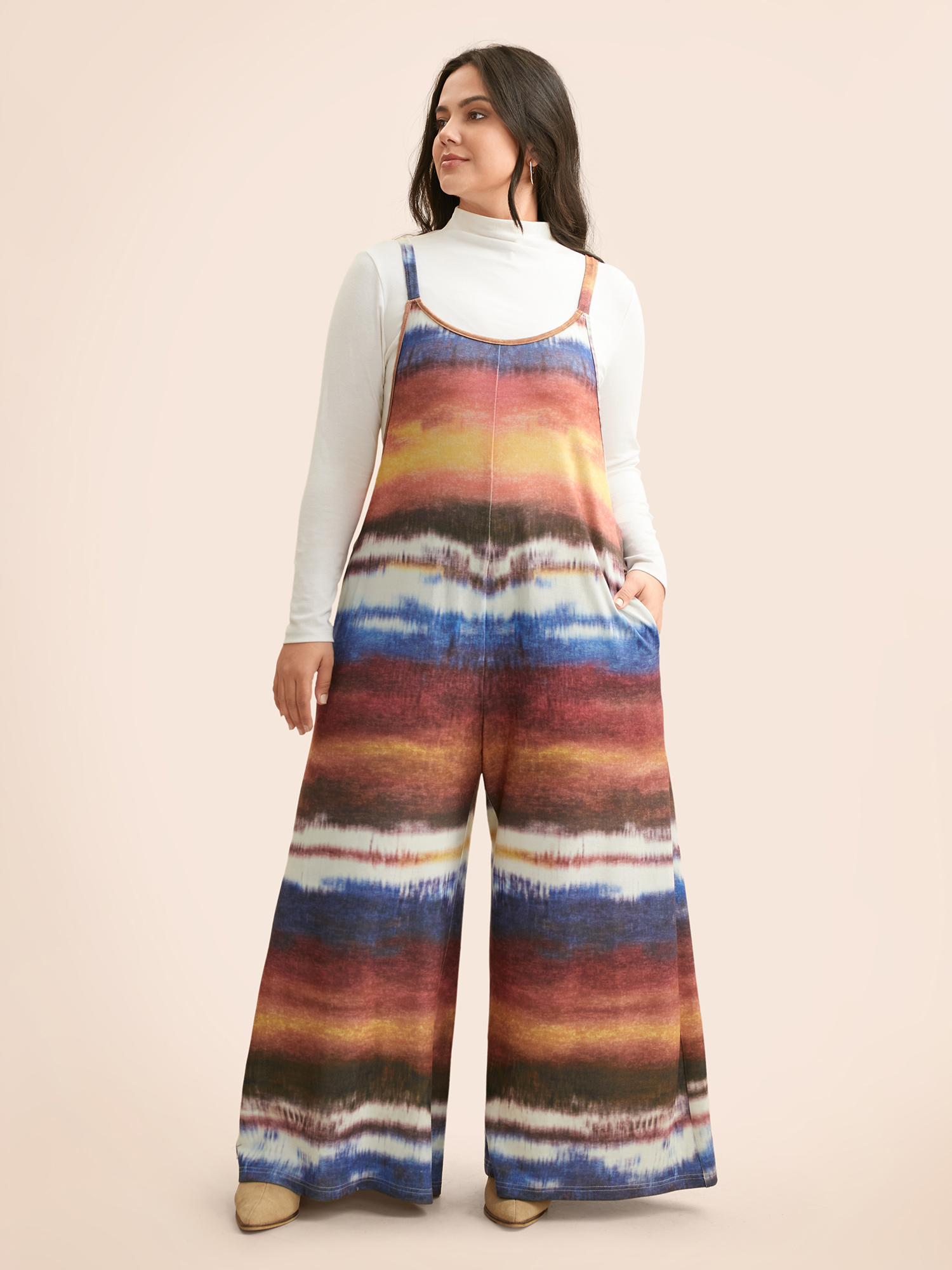 

Plus Size Multicolor U Neck Gradient Dyeing Jumpsuit Women Casual Sleeveless U-neck Everyday Loose Jumpsuits BloomChic