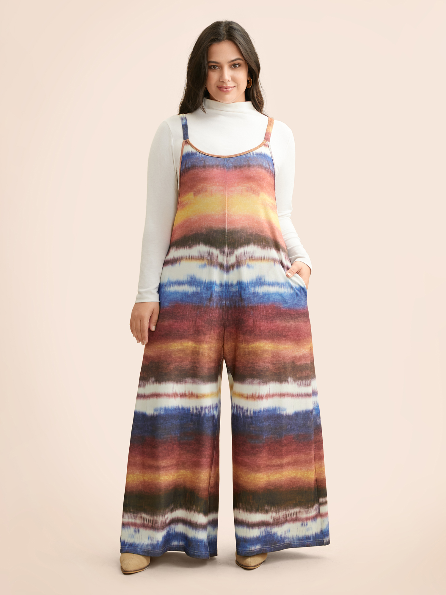 Plus Size Multicolor U Neck Gradient Dyeing Jumpsuit Women Casual Sleeveless U-neck Everyday Loose Jumpsuits BloomChic 22-24/3X 