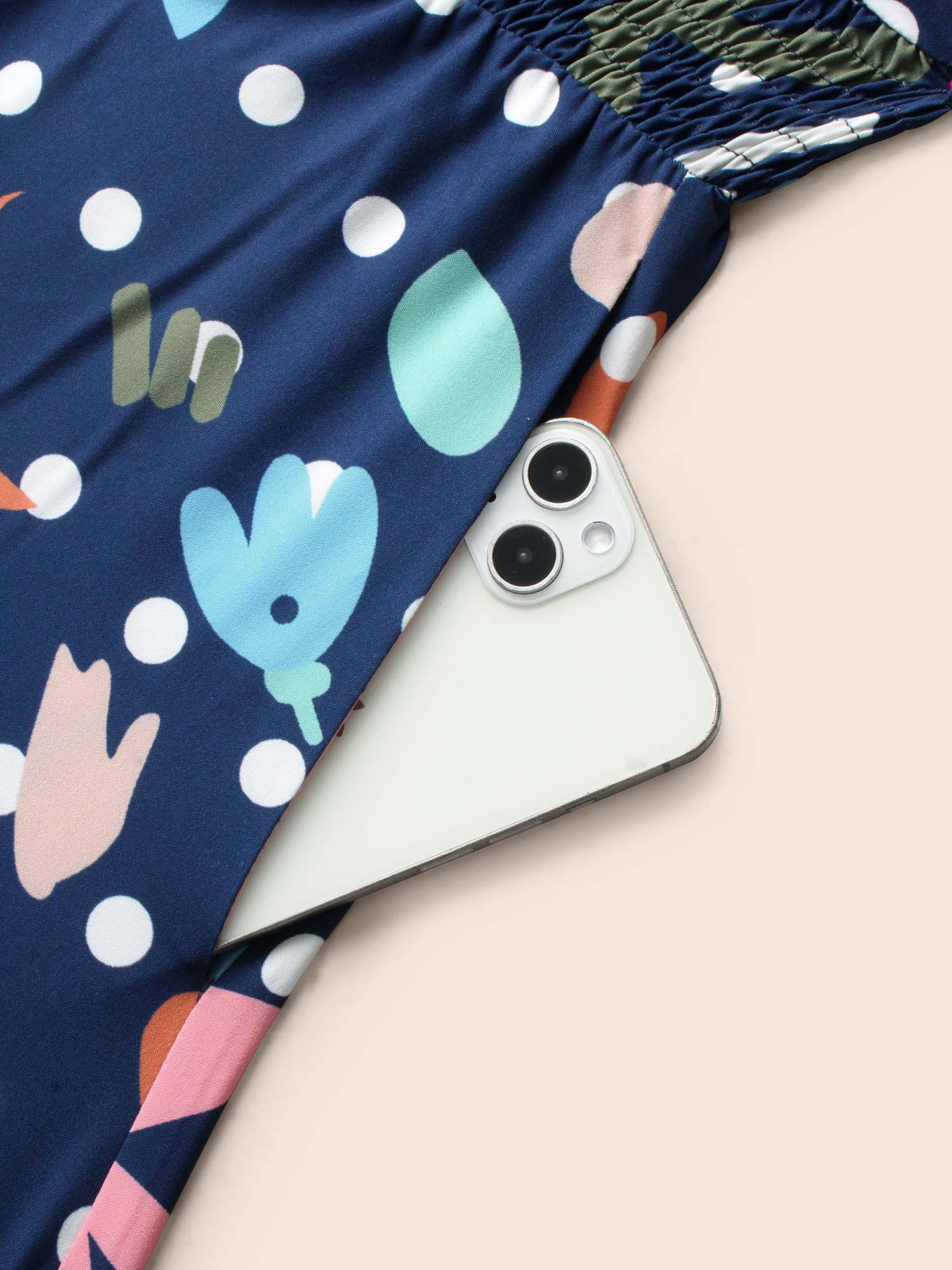 Plus Size Overlap Collar Polka Dot Floral Shirred Dress Multicolor Women Elegant Shirred Overlap Collar Elbow-length sleeve Curvy BloomChic 30/6X 