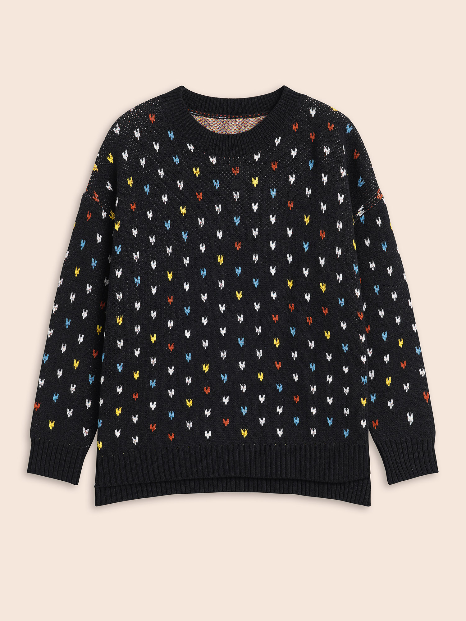 

Plus Size Polka Dot Texture Split Hem Pullover Black Women Casual Long Sleeve Round Neck Everyday Pullovers BloomChic