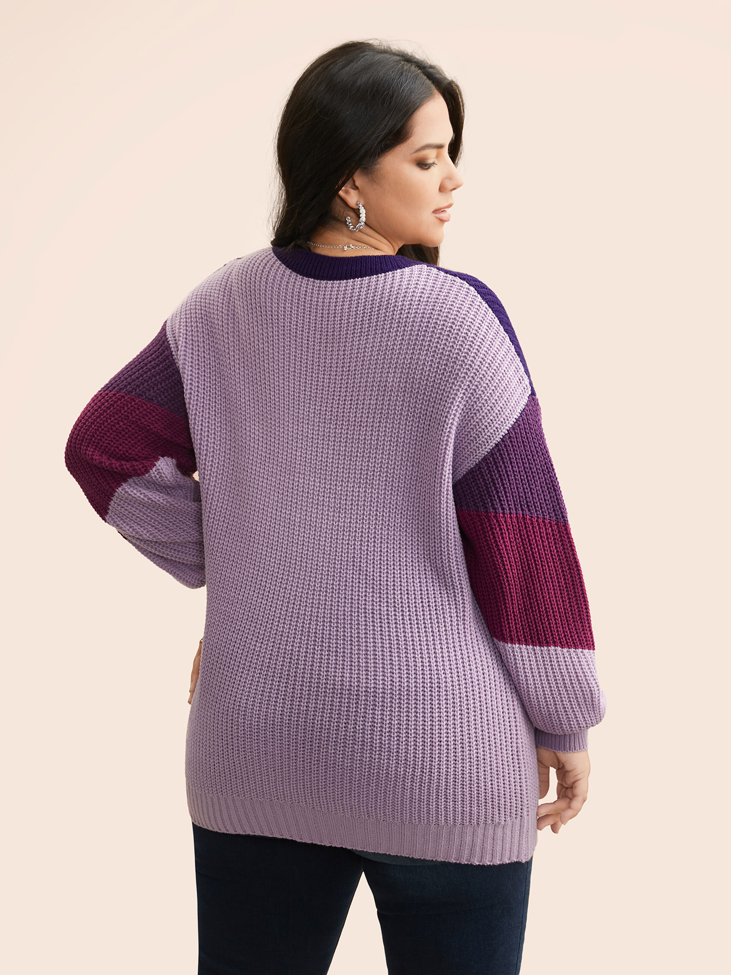 

Plus Size Colorblock Contrast Drop Shoulder Sleeve Pullover Deeppurplered Women Casual Long Sleeve Round Neck Everyday Pullovers BloomChic