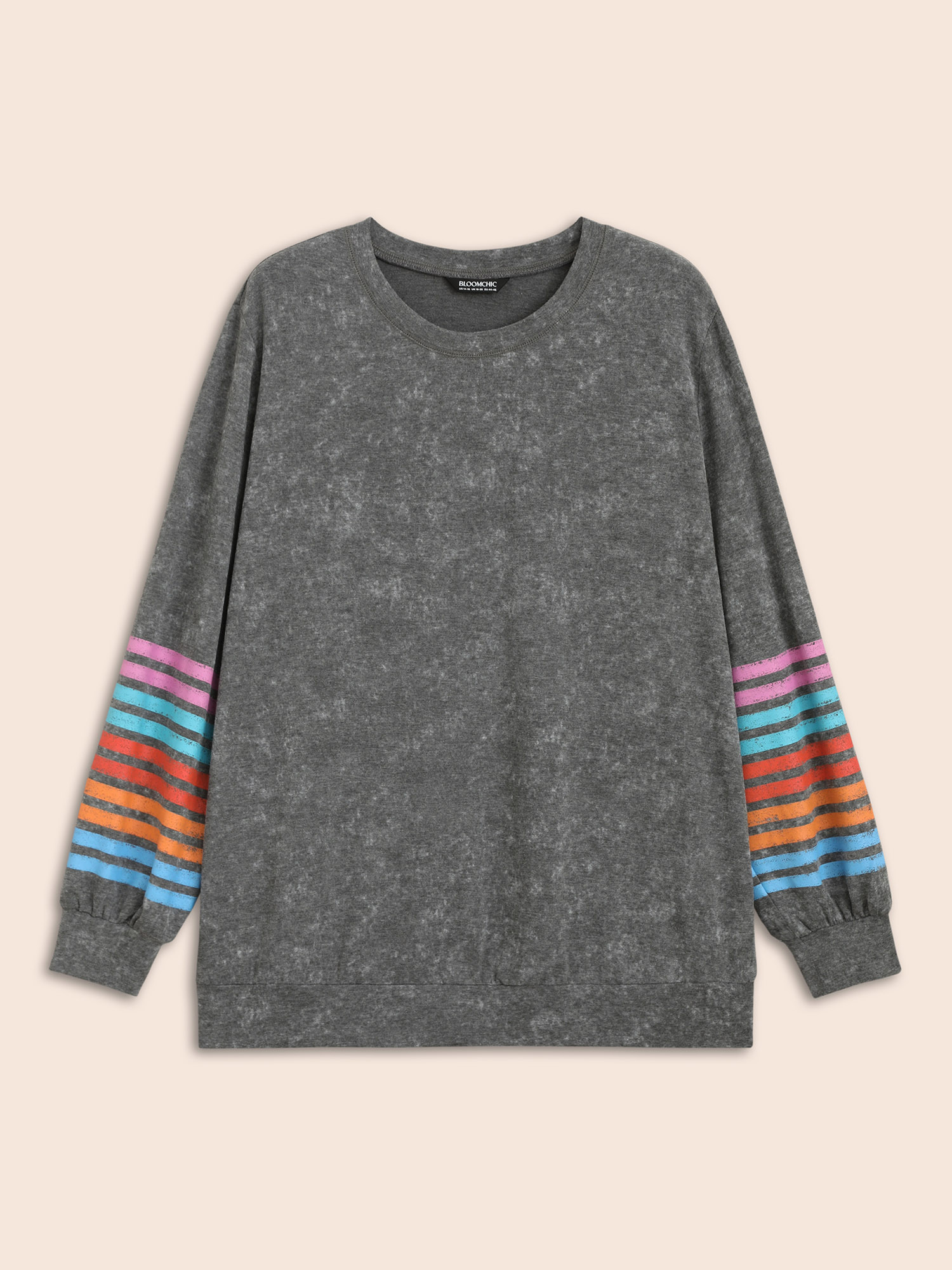 Plus Size Vintage Colored Striped Crew Neck Sweatshirt Women DimGray Casual Contrast Round Neck Everyday Sweatshirts BloomChic 14-16/1X 