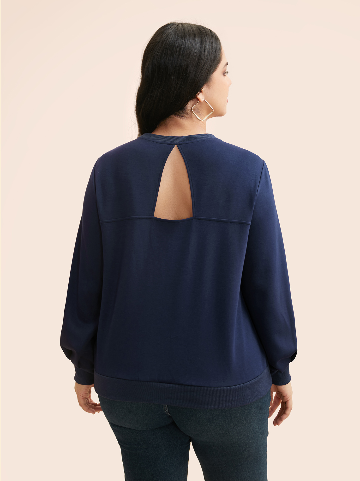Plus Size Supersoft Essentials Cut Out Sweatshirt Women Navy Casual Patchwork Round Neck Everyday Sweatshirts BloomChic 26/4X 