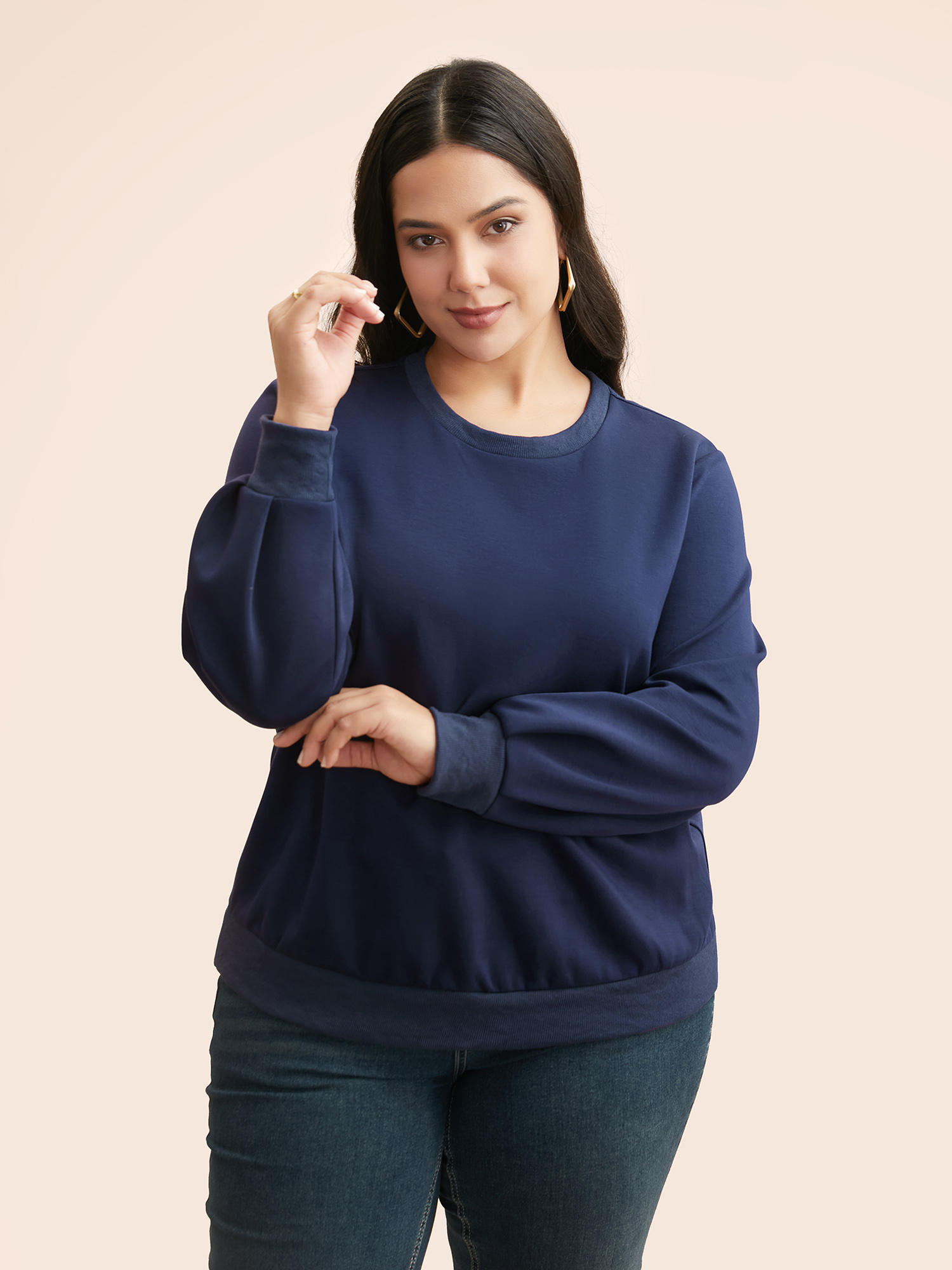 Plus Size Supersoft Essentials Cut Out Sweatshirt Women Navy Casual Patchwork Round Neck Everyday Sweatshirts BloomChic 26/4X 