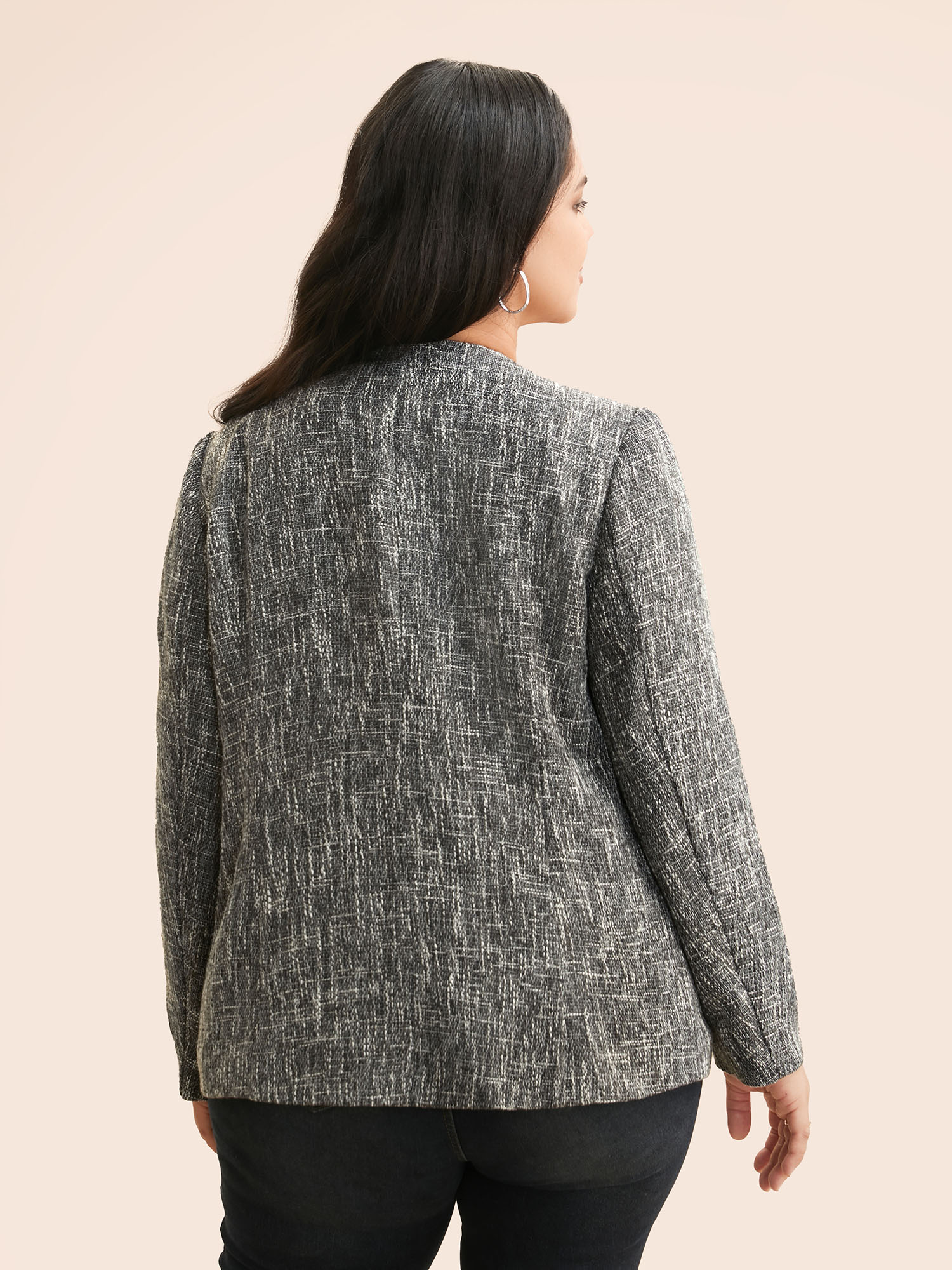 Plus Size Tweed Button Up Flap Pocket Jacket Women Black Button Open pocket with flap Everyday Jackets BloomChic 10/M 