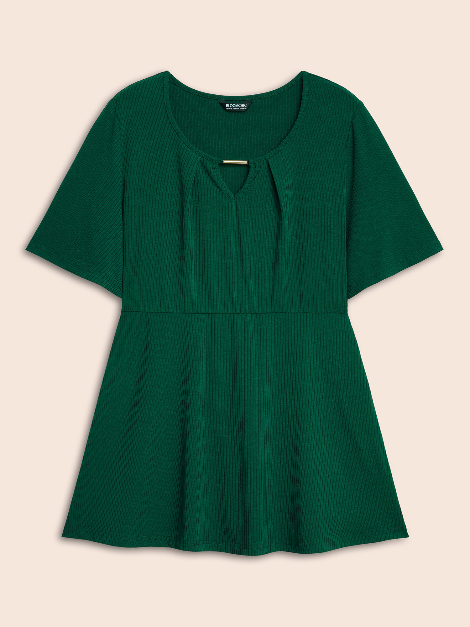 

Plus Size Metal Detail Keyhole Ruffle Sleeve Jersey Top DarkGreen Round Neck Short sleeve Elegant Jersey Tops