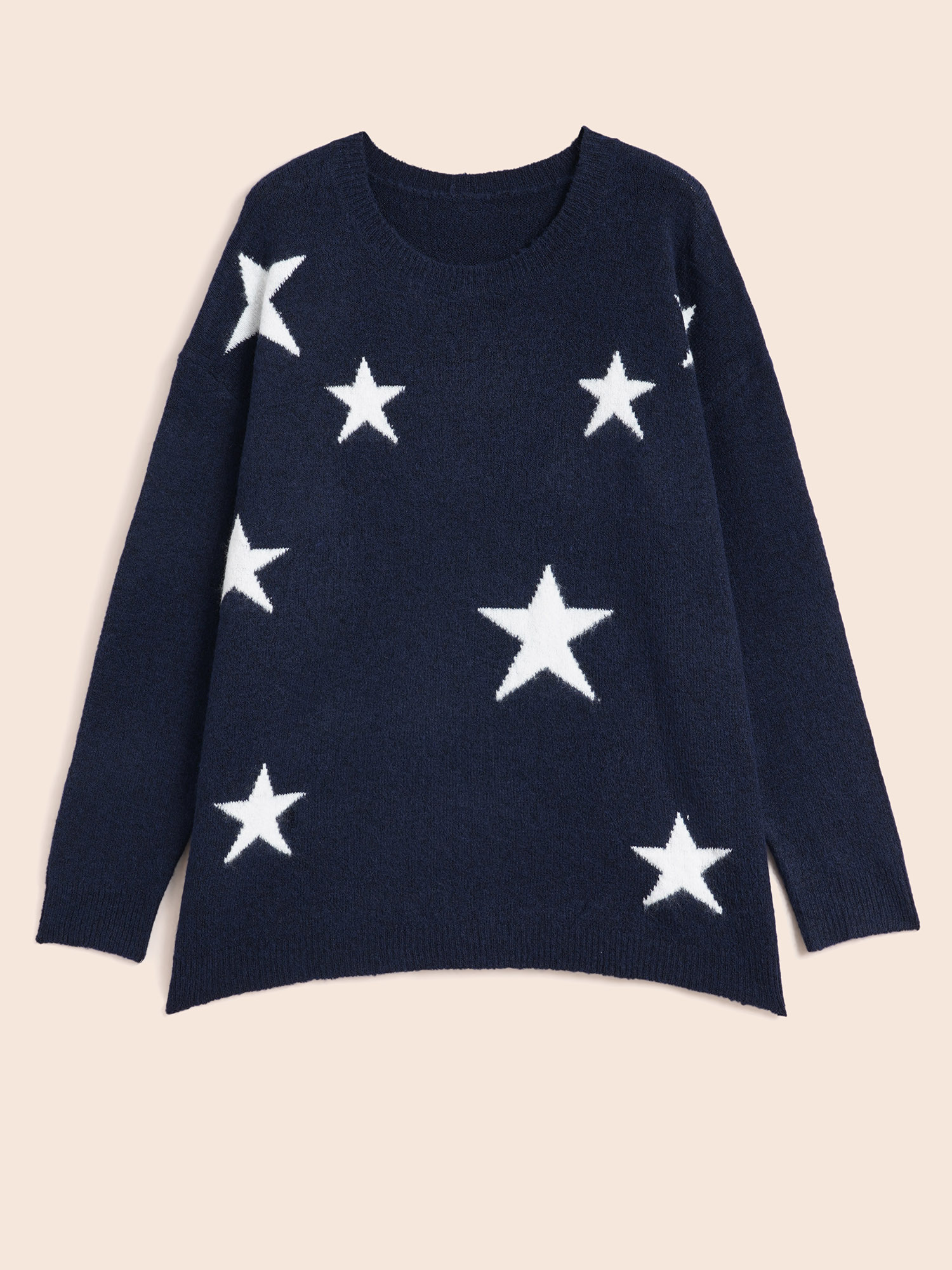 

Plus Size Star Jacquard Crew Neck Pullover Indigo Women Casual Loose Long Sleeve Round Neck Everyday Pullovers BloomChic