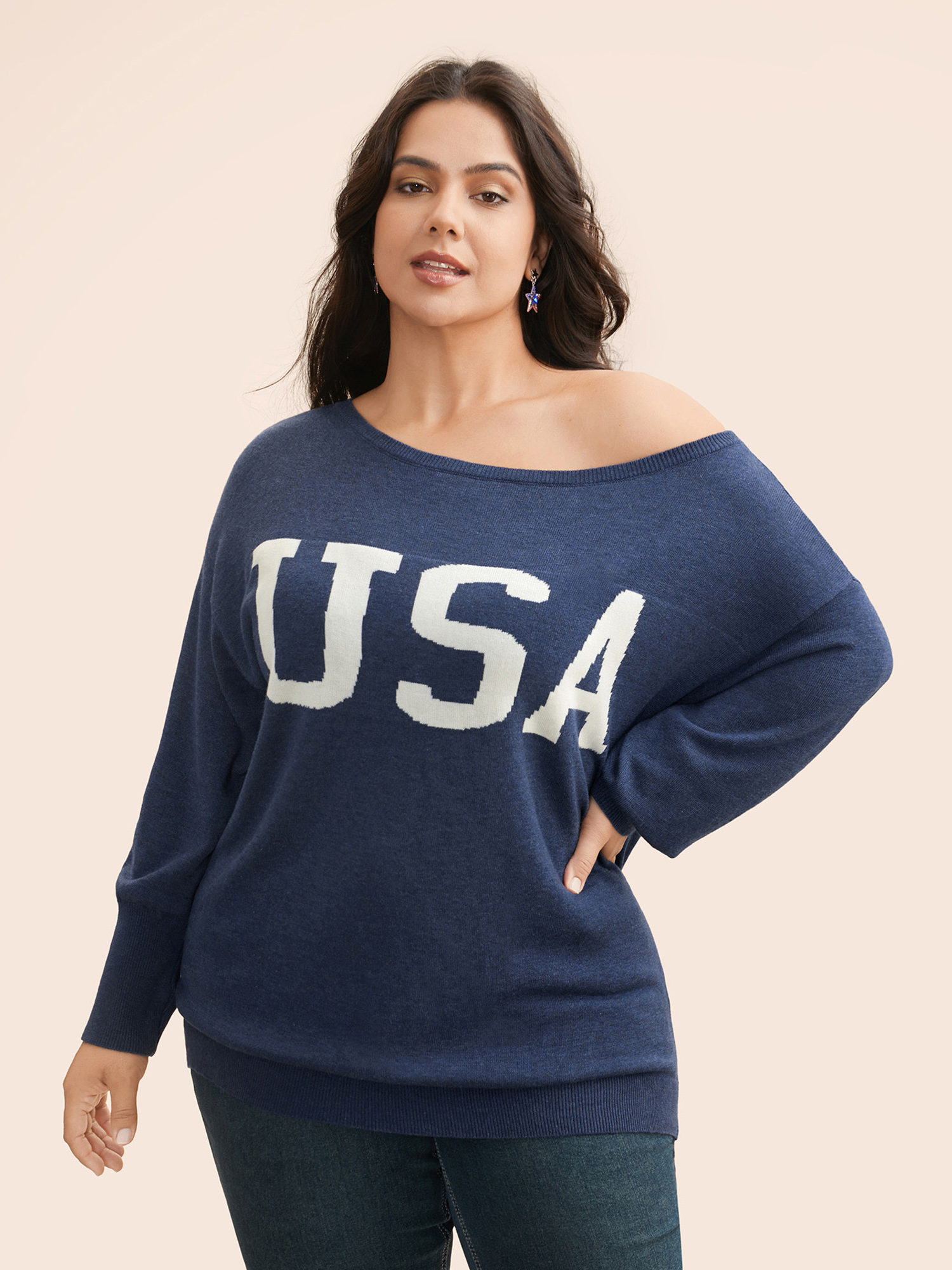 

Plus Size Supersoft Essentials USA Boat Neck Pullover Indigo Women Casual Loose Long Sleeve Boat Neck Everyday Pullovers BloomChic