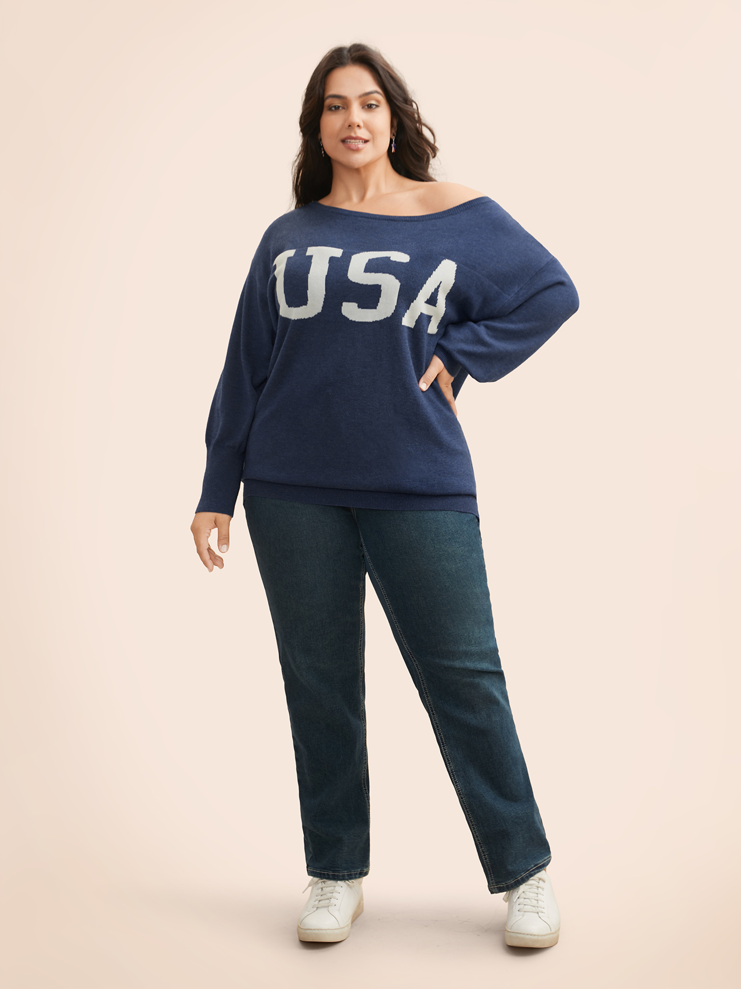 

Plus Size Supersoft Essentials USA Boat Neck Pullover Indigo Women Casual Loose Long Sleeve Boat Neck Everyday Pullovers BloomChic