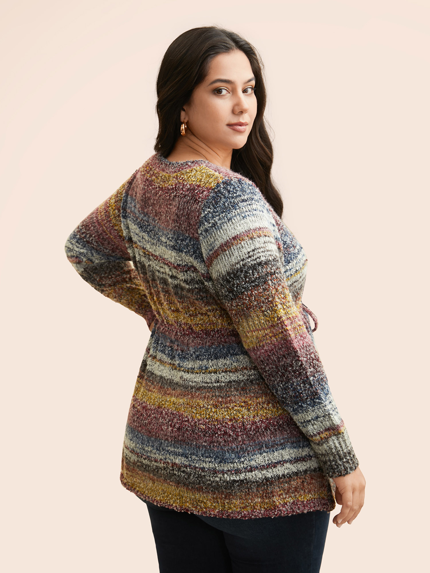 

Plus Size Ombre Heather Tie Knot Pullover Multicolor Women Casual Long Sleeve V-neck Everyday Pullovers BloomChic