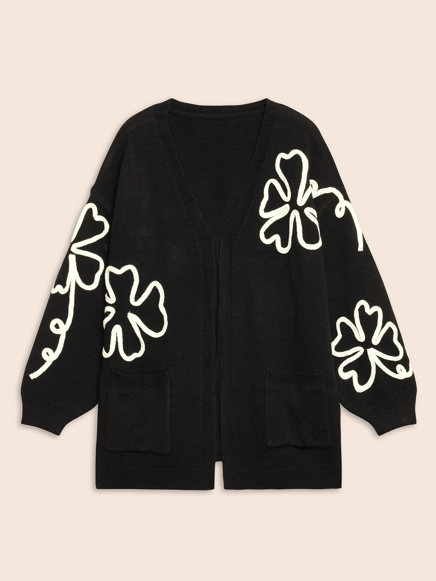 

Plus Size Crochet Floral Kimono Collar Pocket Cardigan Black Women Casual Loose Long Sleeve Everyday Cardigans BloomChic