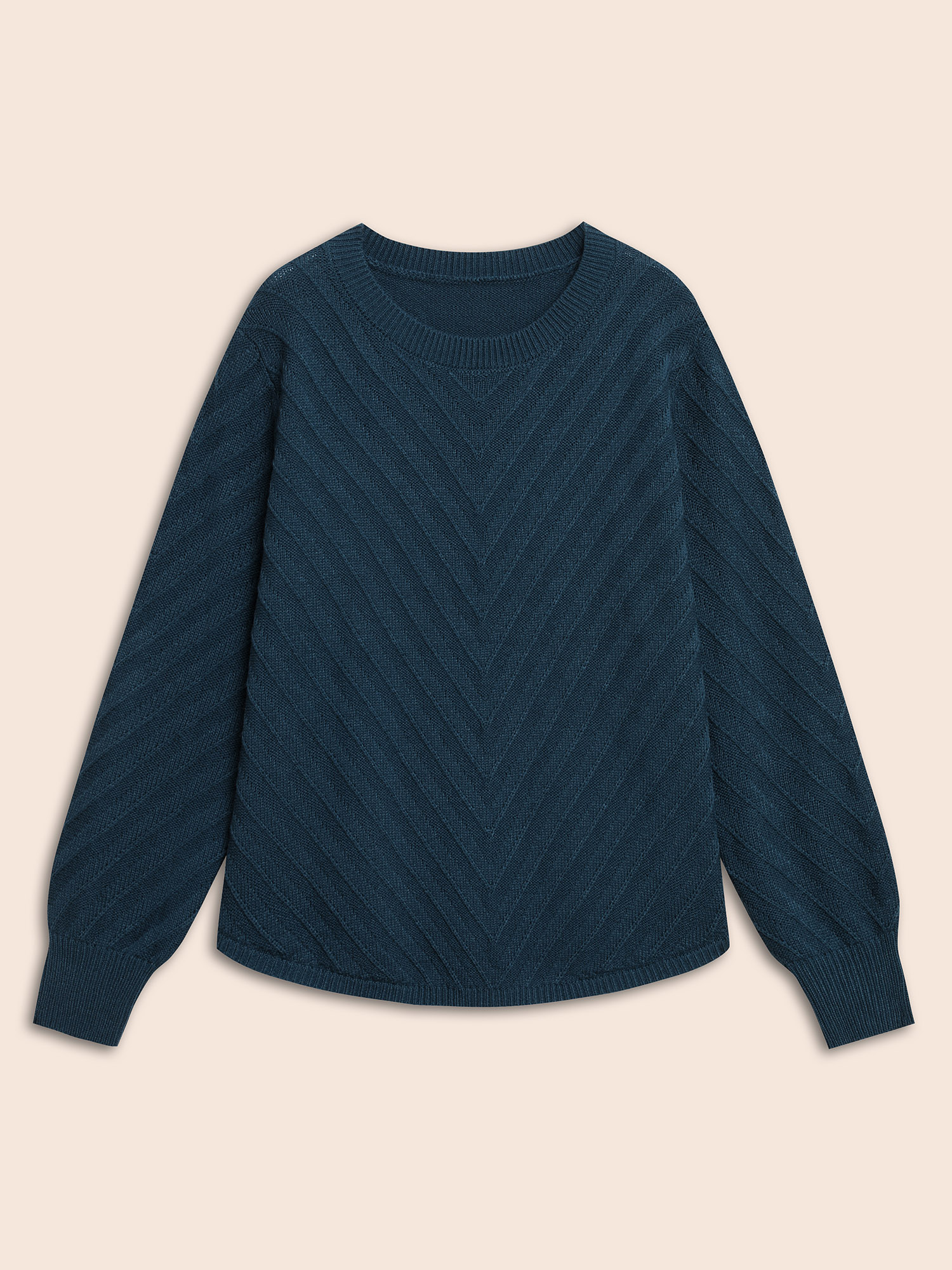 

Plus Size Plain Textured Crew Neck Pullover Cyan Women Casual Loose Long Sleeve Boat Neck Everyday Pullovers BloomChic