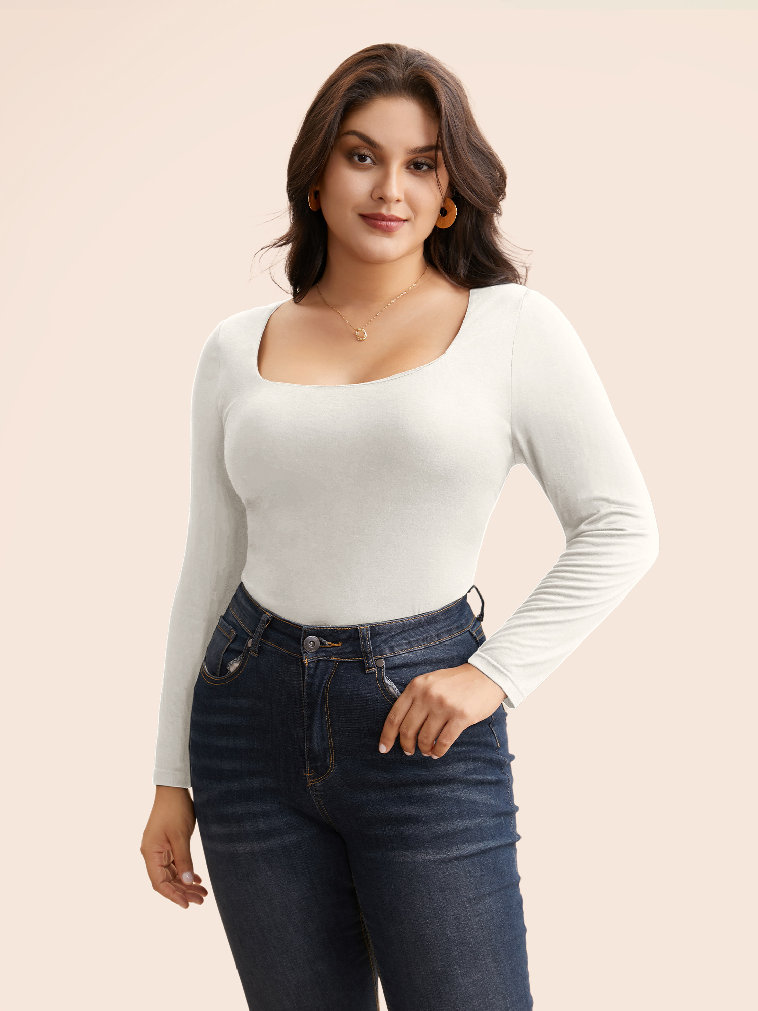 Plus Size Supersoft Essentials Solid U Neck T-shirt WhiteSmoke Women Elegant Non U-neck Skinny Everyday T-shirts BloomChic 12/L 