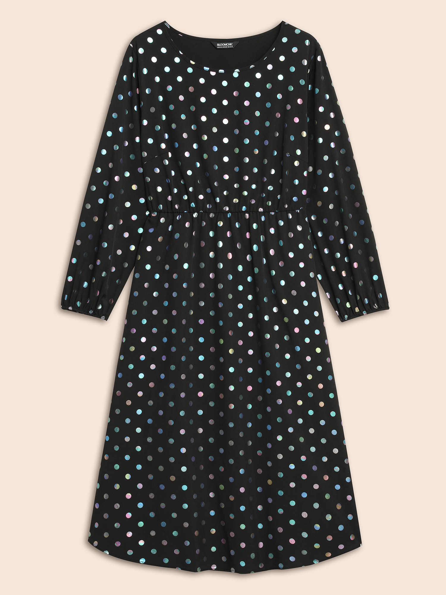 

Plus Size Glitter Polka Dot Lantern Sleeve Dress Black Women Cocktail Texture Party Curvy Bloomchic